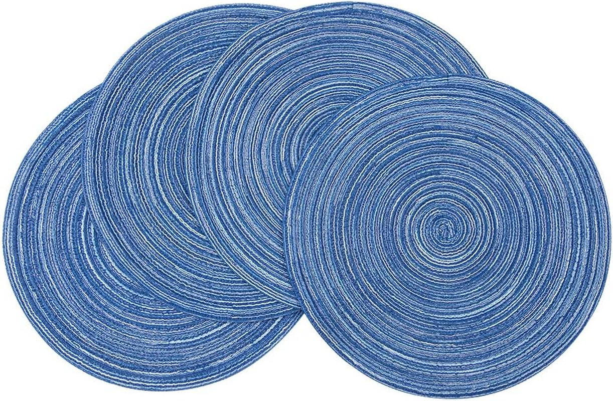 Round Placemats Cotton Heat Resistant Braided Placemats Washable 14 Inch Table Mats for Kitchen Tables Set of 4, Blue image number 4