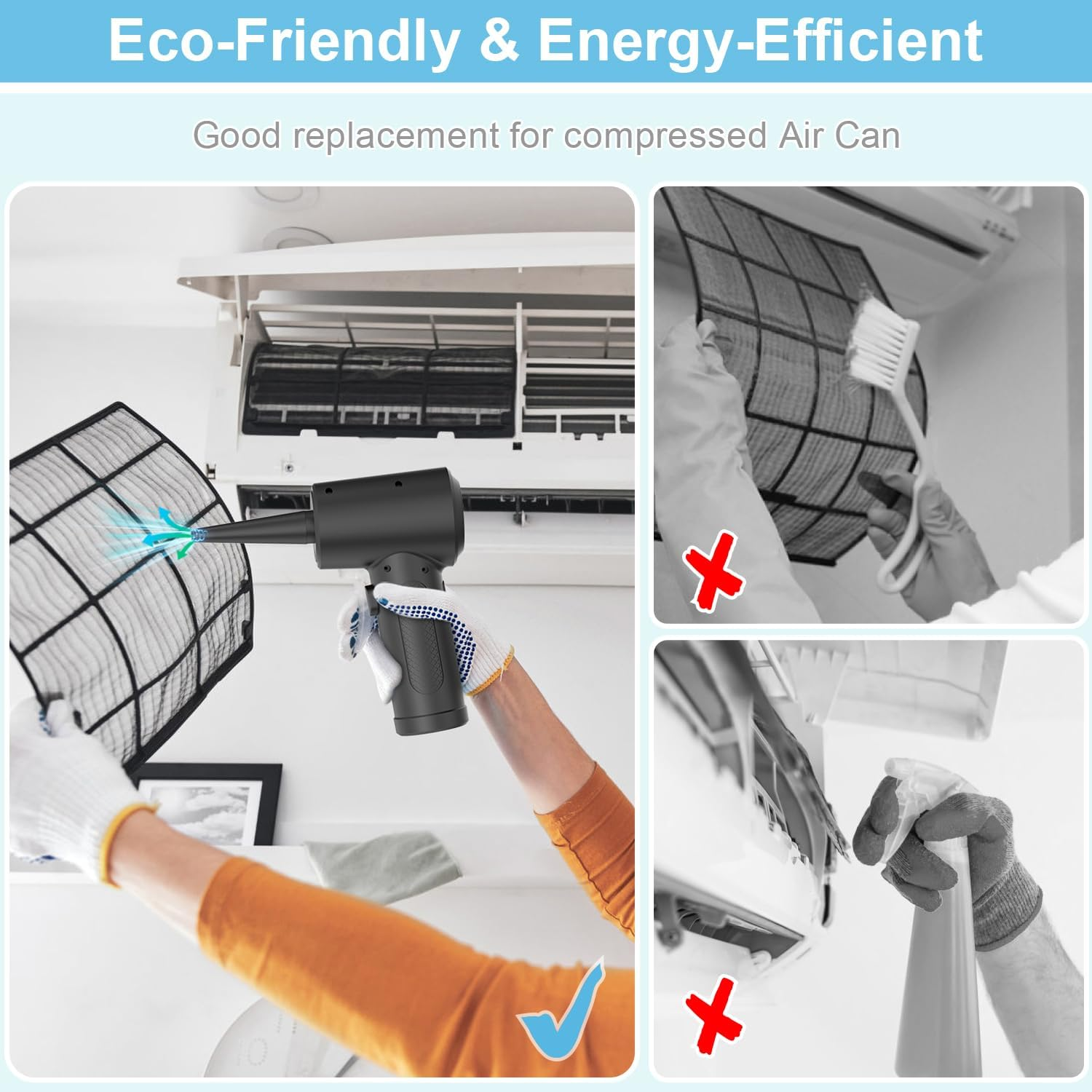 Compressed Air Duster Cleaner for PC, Electric Air Blower for PC Cleaning, 3-Speed Cordless 91000 RPM Rechargeable Reusable Compressed Air Cleaner for Laptop Computers Keyboard image number 6