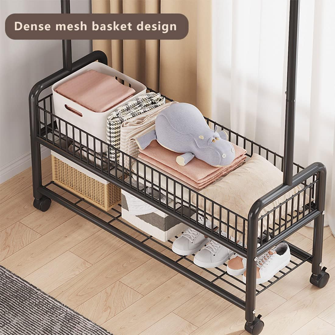 Clothes Rack Clothing Rack Rolling Organizer with Wheels Bottom Shelves Double Tiers for Multipurpose