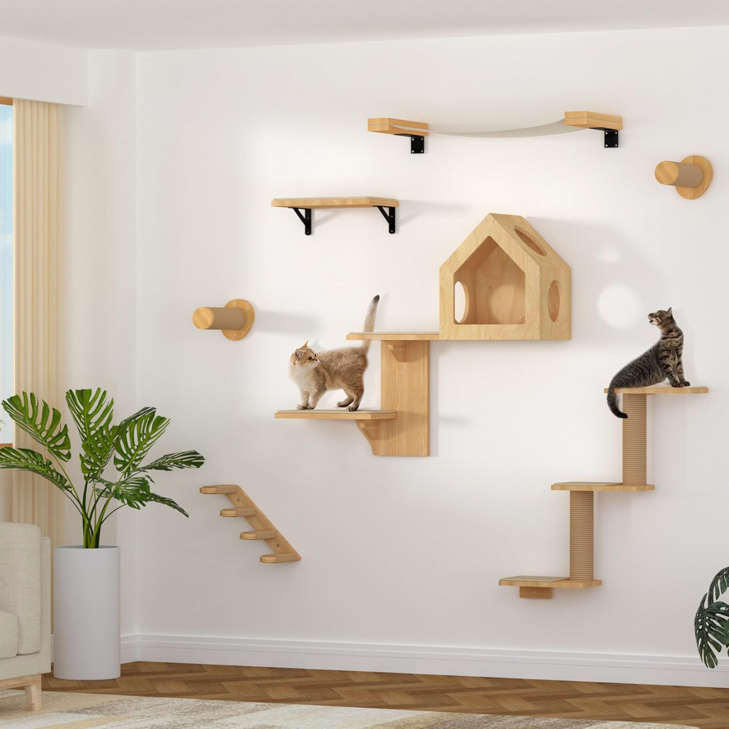 FUKUMARU Cat Wall Shelves, 3 in 1 Transformable Cats Scratching Post Wall Mounted, DIY Kitten Walls Jungle and Perch Platform Supplies, Suit for Climb, Play, Nap, Scratch image number 2