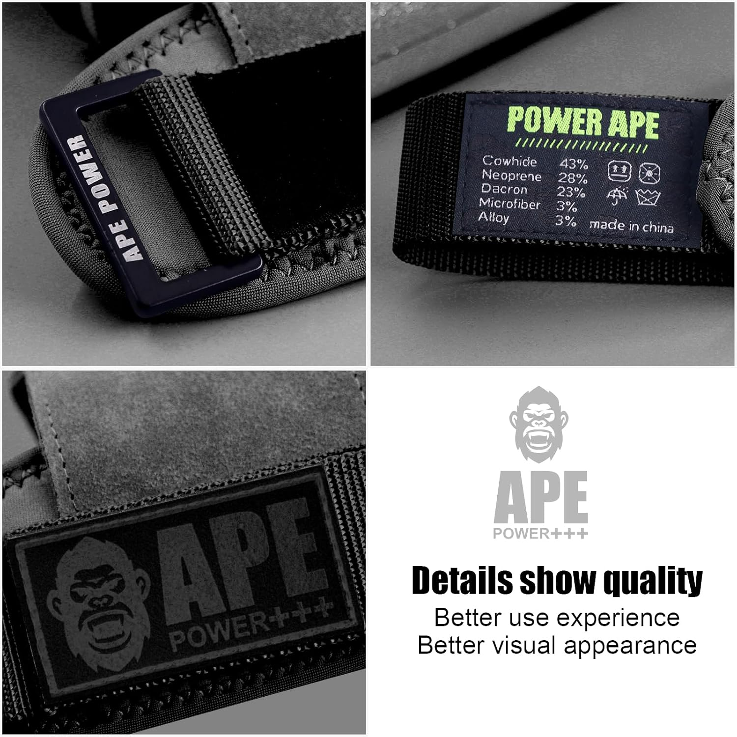 Power Ape Weight Lifting Gloves with Wrist Support, Gym Wrist Straps for Weightlifting and Workout, Power Weightlifting Gym Gloves，Exercise Straps ，Lifting Grips Hand Straps for Men and Women（Black） image number 3