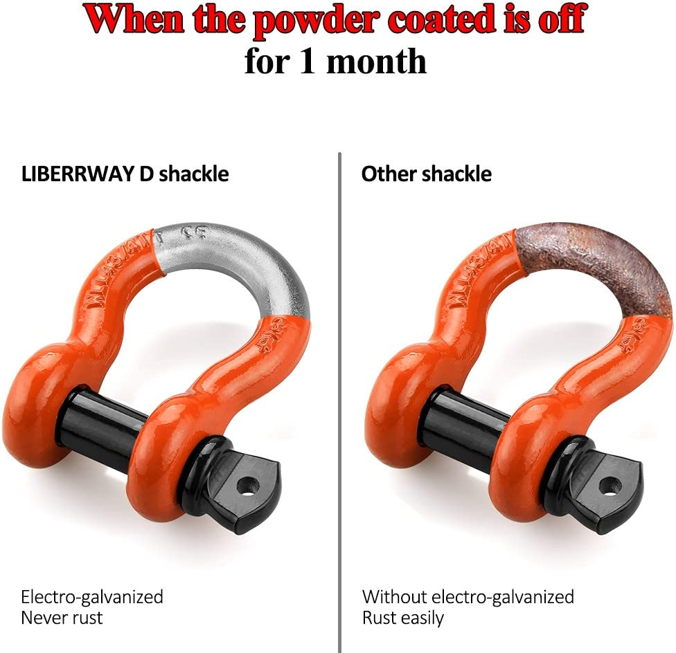 LIBERRWAY Shackles 3/4" (2 Pack) D Ring Shackle Rugged off Road Shackles 28.5 Ton (57,000 Lbs) Maximum Break Strength with 7/8'' Pin Heavy Duty D Ring for Vehicle Recovery, Orange image number 1