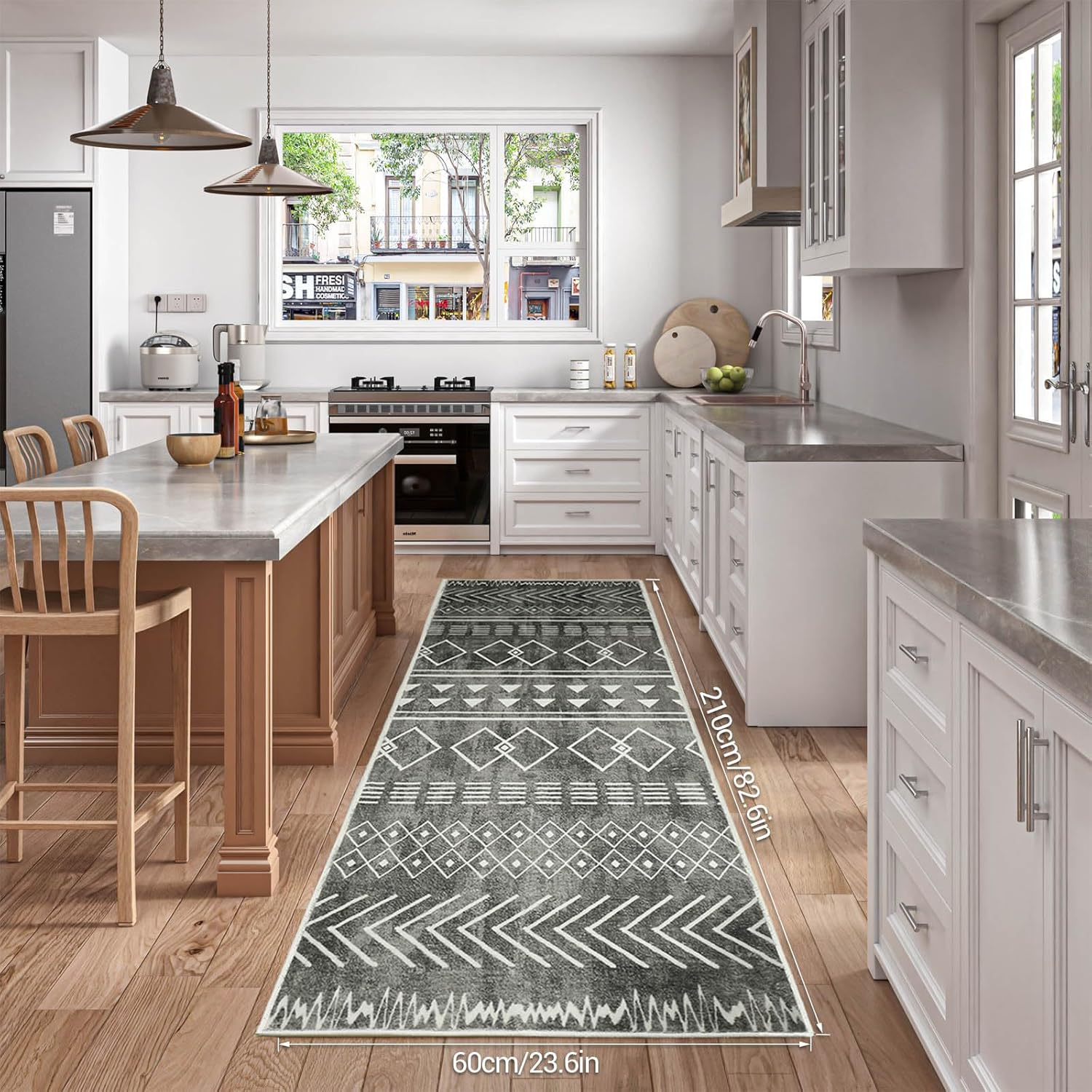 DAWNTREES Runner Rug (60X210Cm) Hallway Runner Rug Washable Kitchen Runner Rugs with Rubber Backing,Extra Long & Wide Rugs for Entryway Indoor, Kitchen, Laundry, Bedroom (Dark Grey) - Dark Grey image number 4