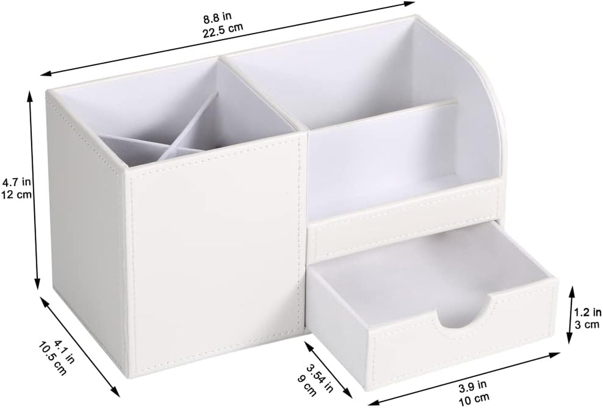 KINGFOM Wooden Struction Leather Multi-Function Desk Stationery Organizer Storage Box Pen/Pencil,Cell Phone, Business Name Cards Remote Control Holder White-Flannel - Brown image number 5