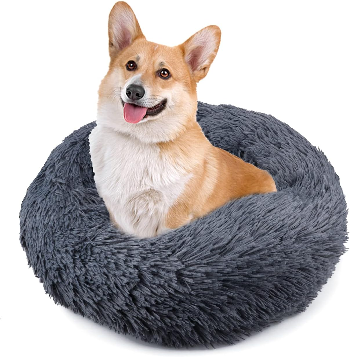 UUEMB 50Cm Calming Dog Cat Bed, Plush Donut Pets Beds for Small Dogs Cats, Soft Puppy Kitten Cuddler round Bed Cushion, Washable Warm Dog Beds for Improved Sleeping (Dark Grey) image number 6