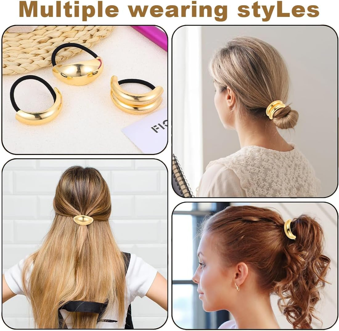 VIVIIHOO Pack of 4 Elastic Hair Bands Hair Accessories Women &ndash; Golden Metal Hair Bobbles for Women and Girls &ndash; Black Hair Scrunchie Gold &ndash; Thick Thin Curly &ndash; Gift Idea image number 1