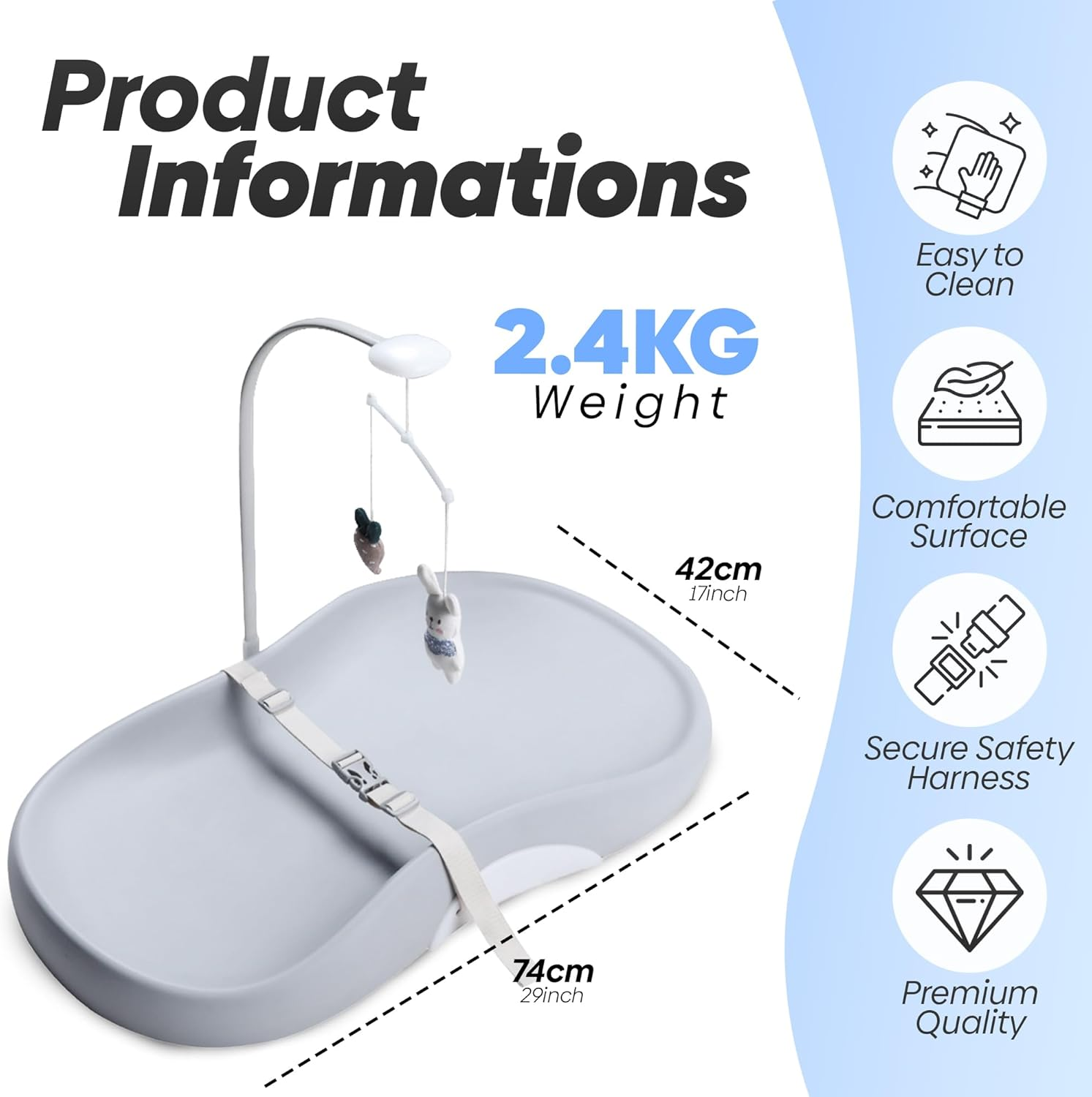 FLAIREON Baby Changing Pad, Waterproof Soft PU Change Pad for Babies, Portable Baby Changing Mat, Fits All Changing Tables, Lightweight Nappy Change Mat, Soft Change Mat Cover &ndash; Light Gray image number 4