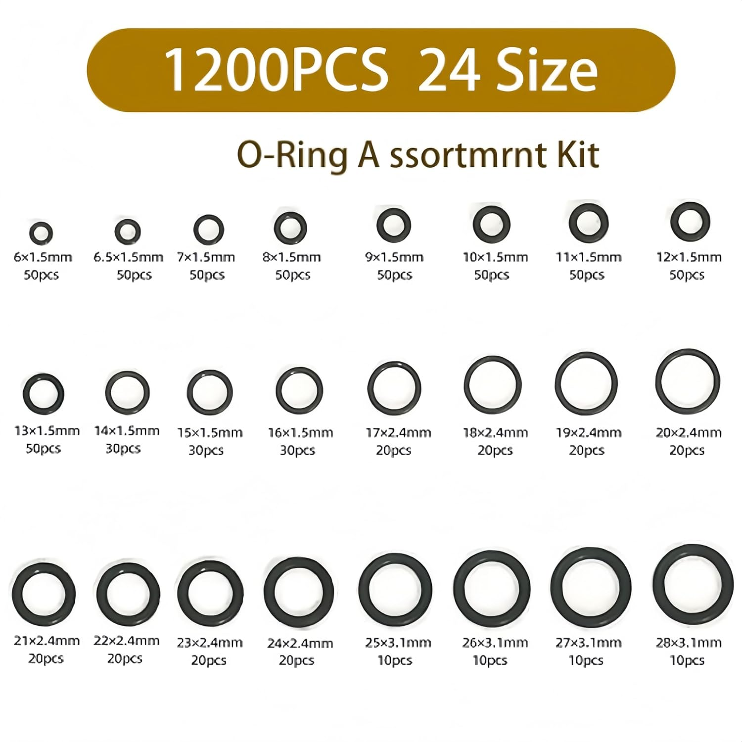 Jindizi 1200 Pcs Rubber O Rings Kit, 24 Sizes Car Air Conditioning Compressor O Ring Rubber Seals Tool Kit with Plactics Box Kit image number 2