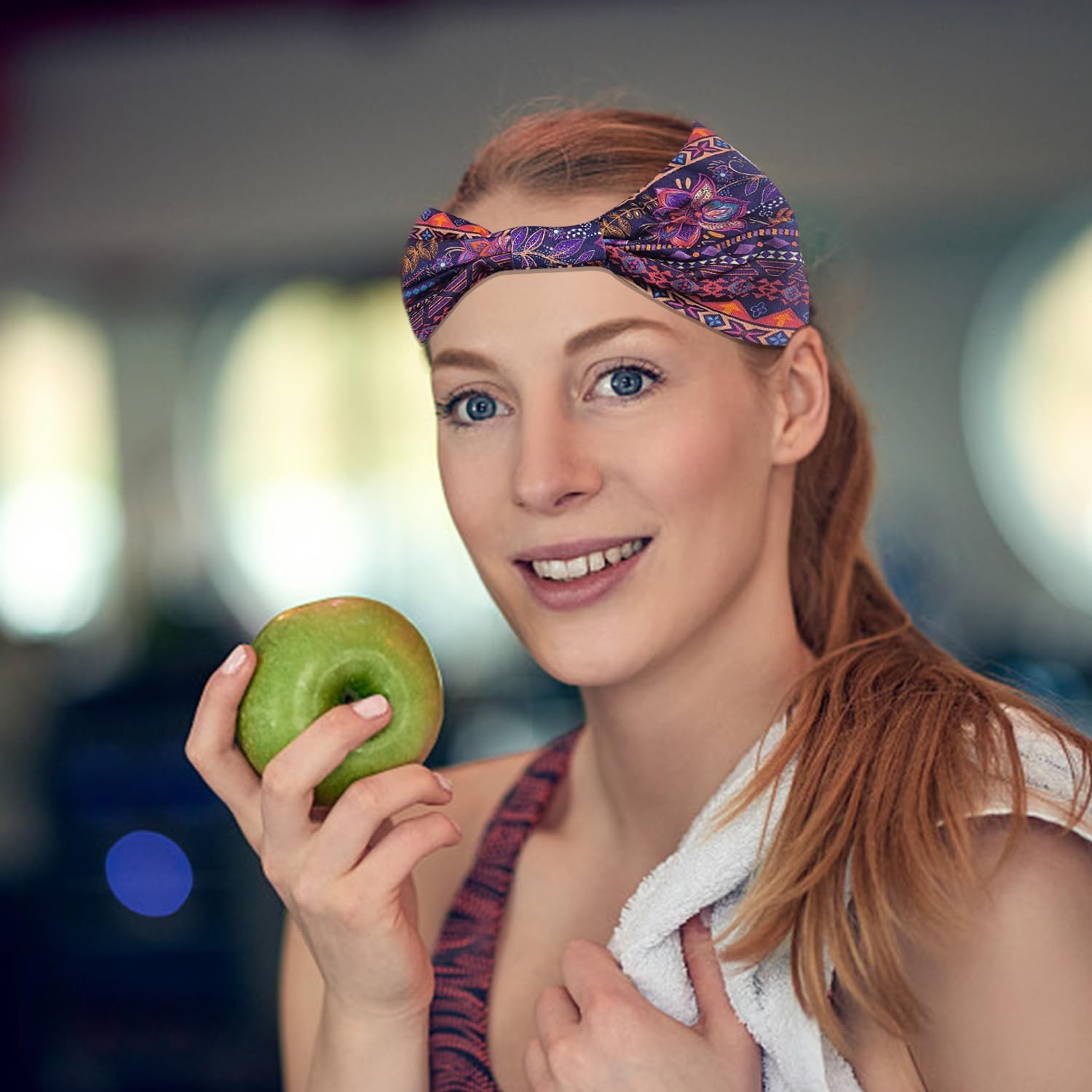 Pack of 6 Stretch Headbands, Retro Printed Headband, Wide Cut Hair Accessories, Sporty Sweat-Absorbing Headband image number 2