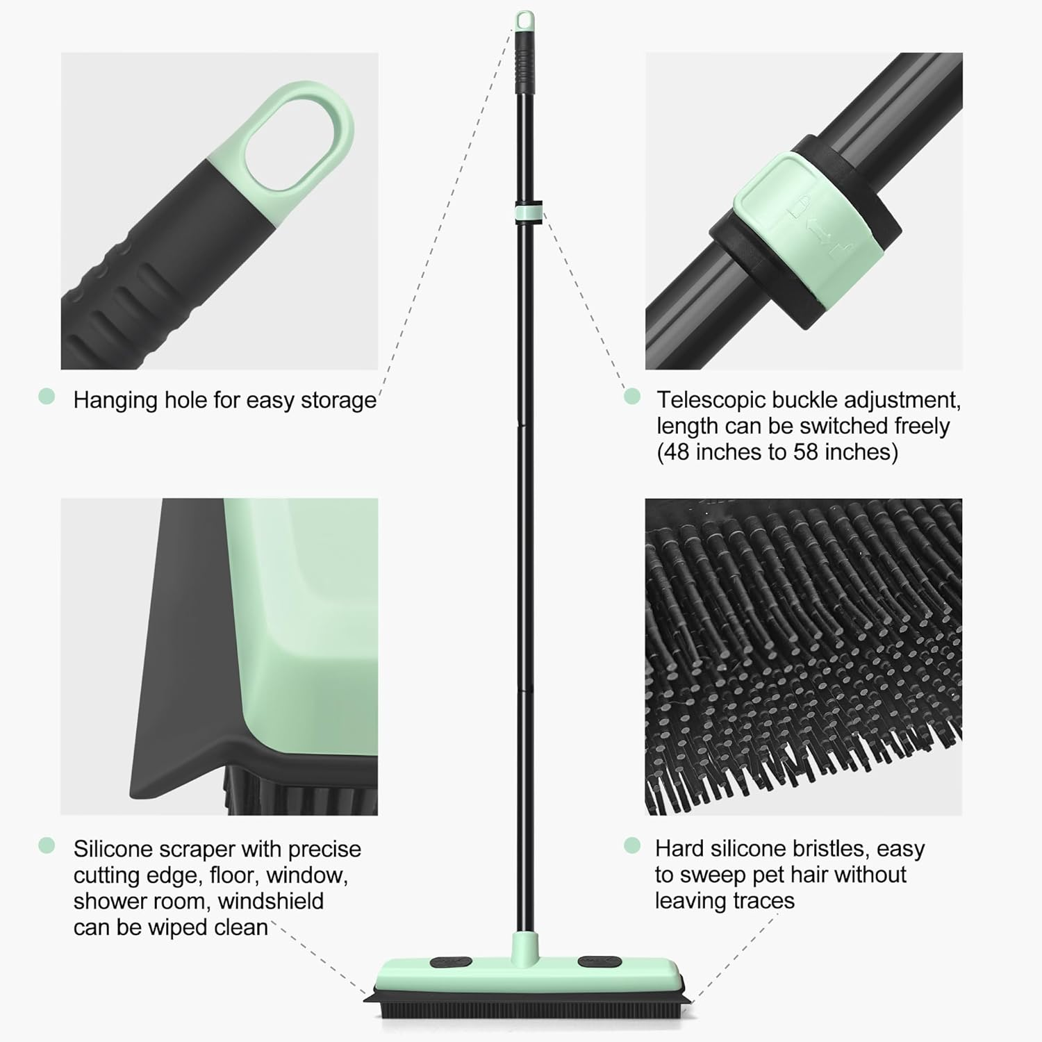 DALIPER Upgraded Rubber Broom Pet Hair Remover with Squeegee Fur Sweeper Small Detailing Lint Brush to Fluff Carpet Rug Tile Hardwood Floor image number 3
