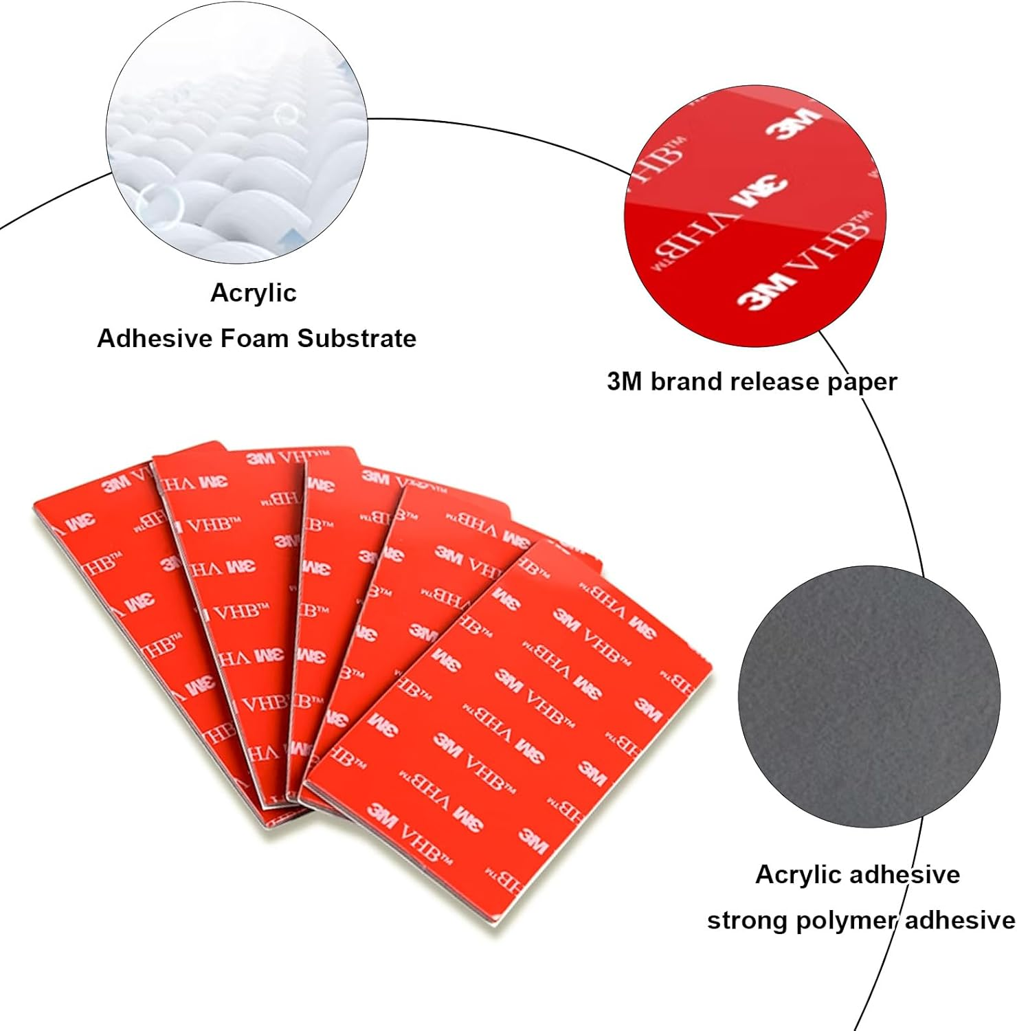 3M Double Sided Tape VHB Acrylic Foam Adhesive Tape 1.25 Inch X 2 Inch Water and High Temperature Resistant for Car Home Office (15 PCS) image number 4