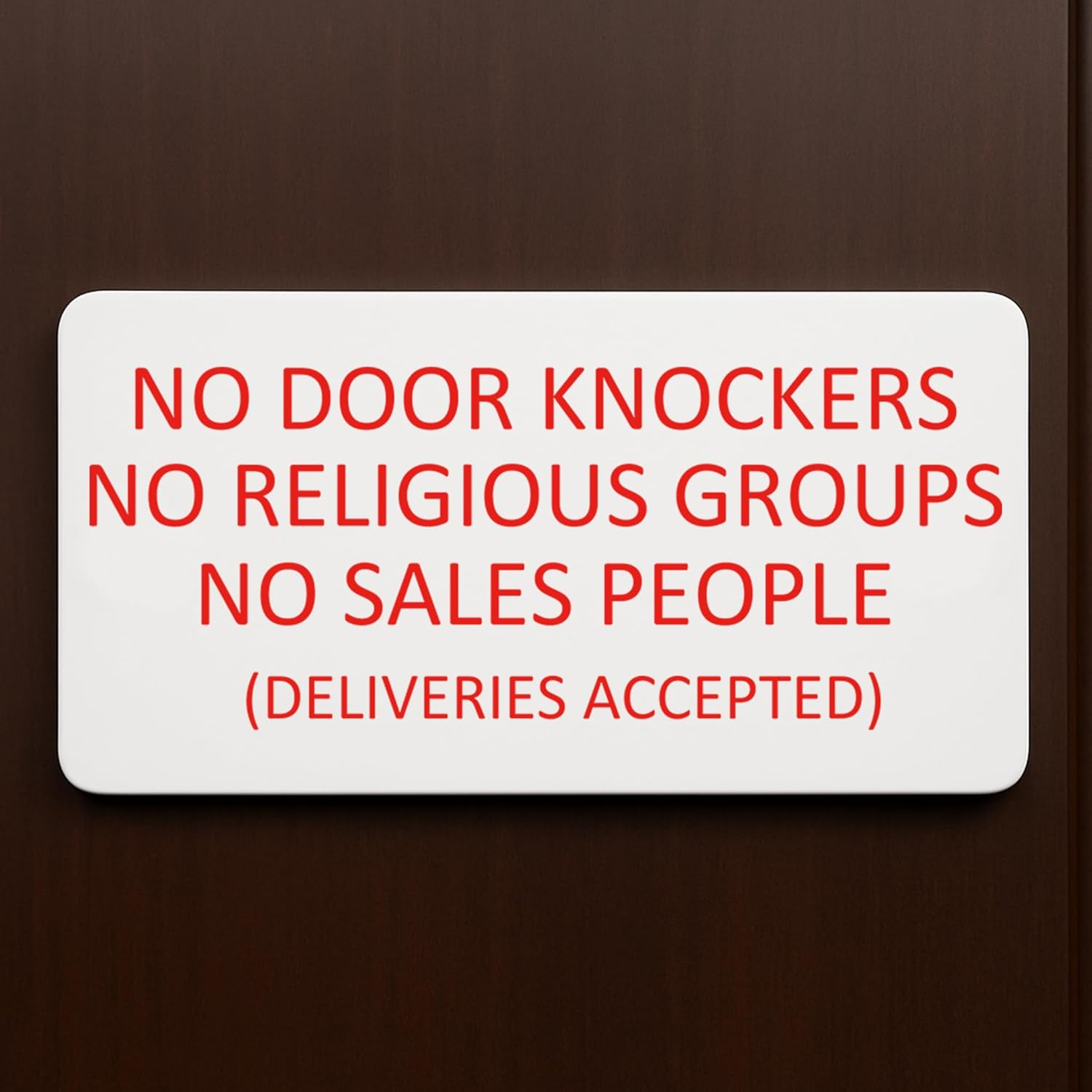 No Door Knockers Sign,No Religious Groups, No Sales People Sign Plaque (Style (White Text）, with Self-Adhesive at Back) image number 1