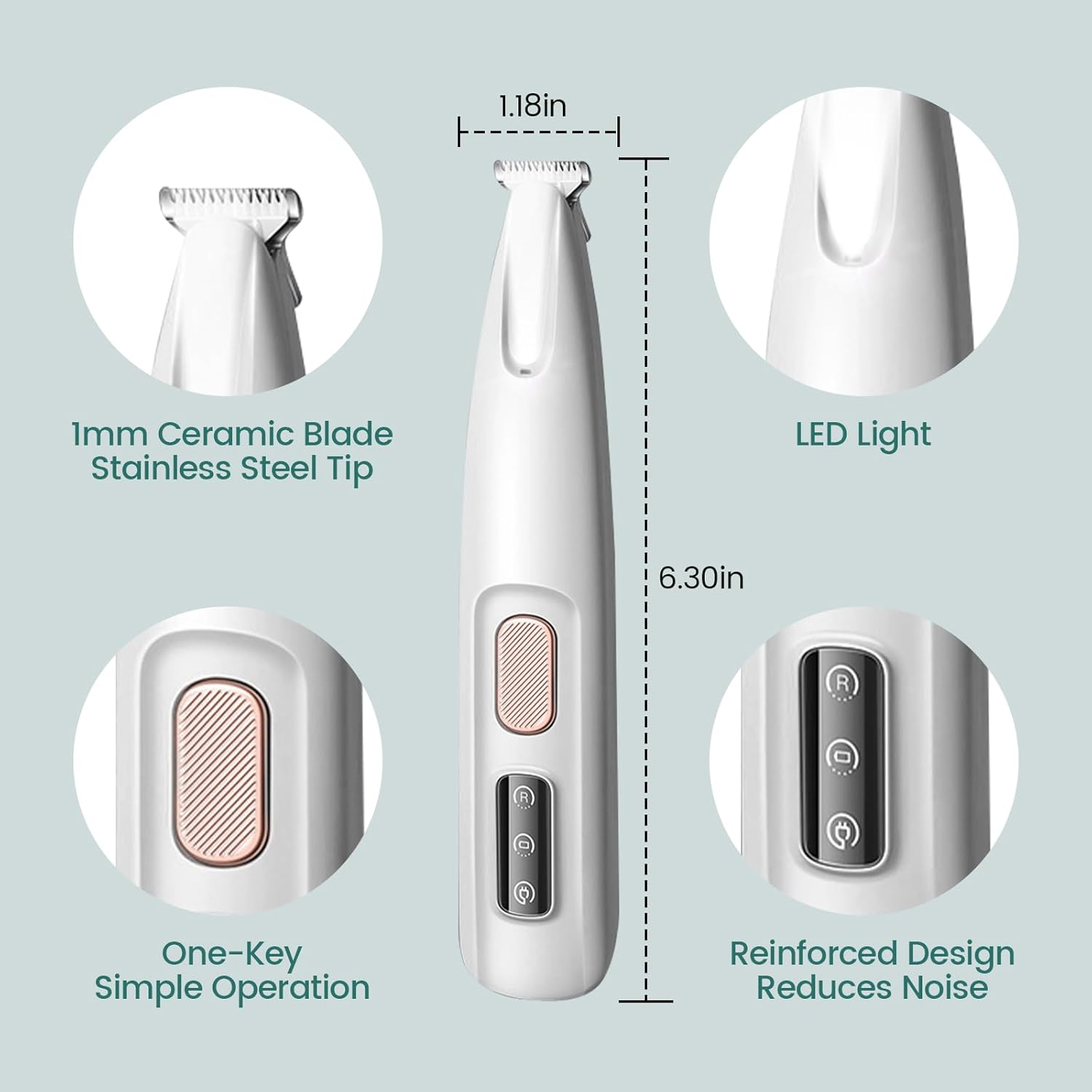Dog Paw Trimmer, Aieero Low Noise 35Db Dog Clippers with LED Light, 18Mm Widen Replaceable Blade, Rechargeable Electric Grooming Kit for Dogs Cats Trimming Paws Face, Eyes, Ears, Rump image number 4