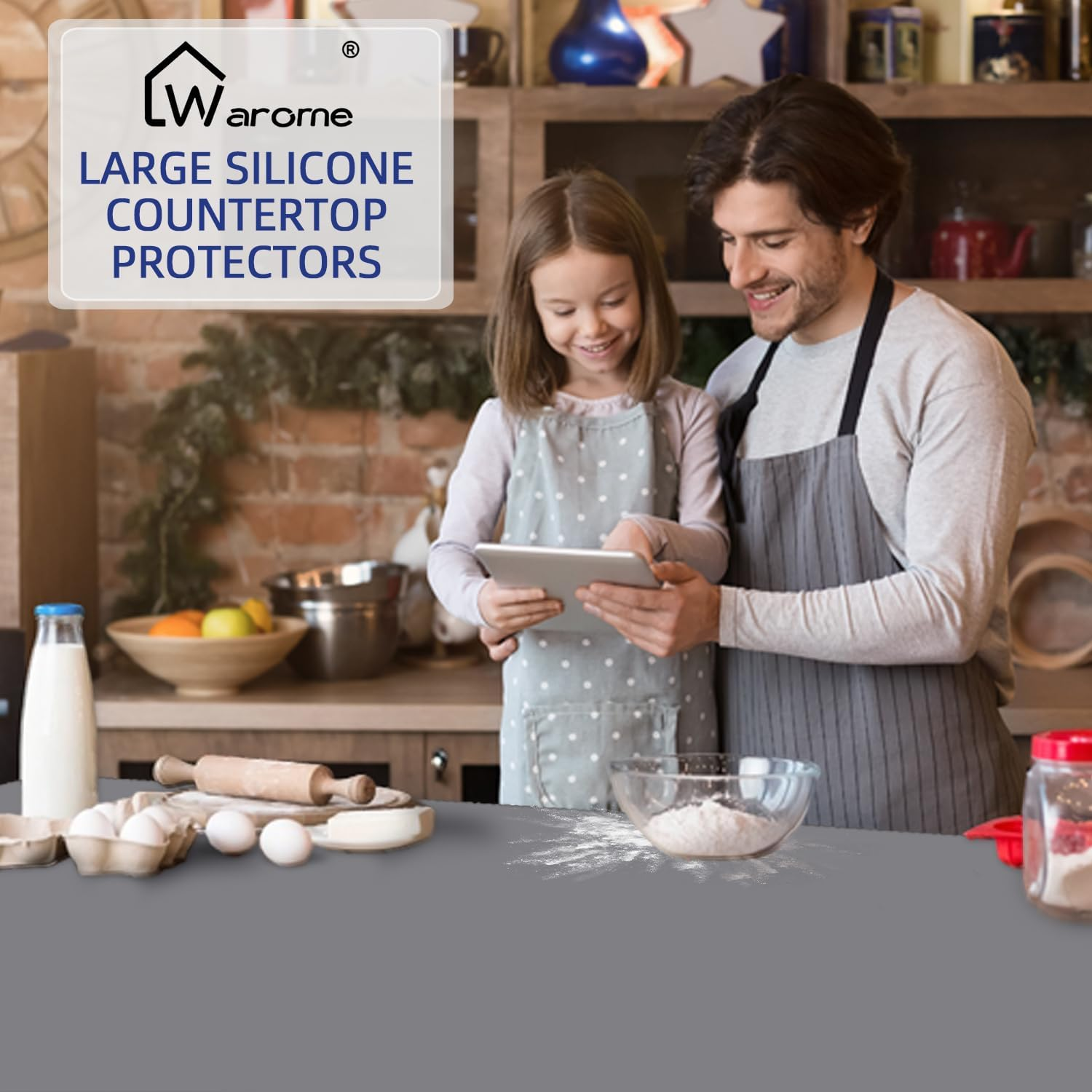 Warome Silicone Mat, 78.7&rdquo;X 23.6&rdquo; Heat Resistant Mats for Countertop, Extra Large Protector, Multi-Functional Cuttable Kitchen Counter, Counter/Crafts- Grey, (GY-SL-78.7)