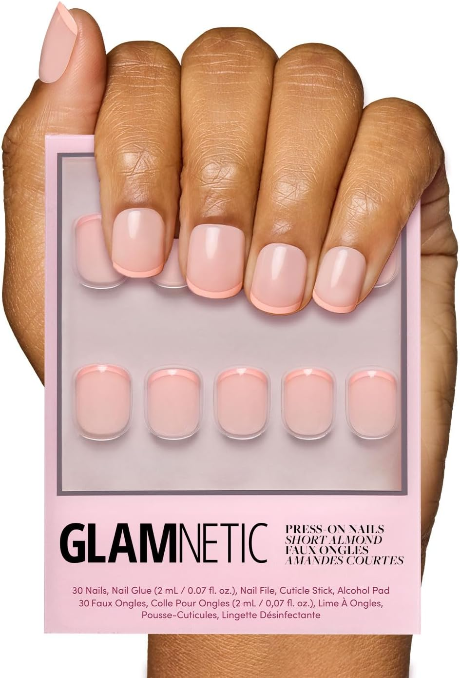 Glamnetic Press on Nails - All Time Love, Short Nails with French Tips and Leaf Details, Reusable Adhesive False Nails, Love in Bloom Spring Nails, 15 Sizes - Kit of 3