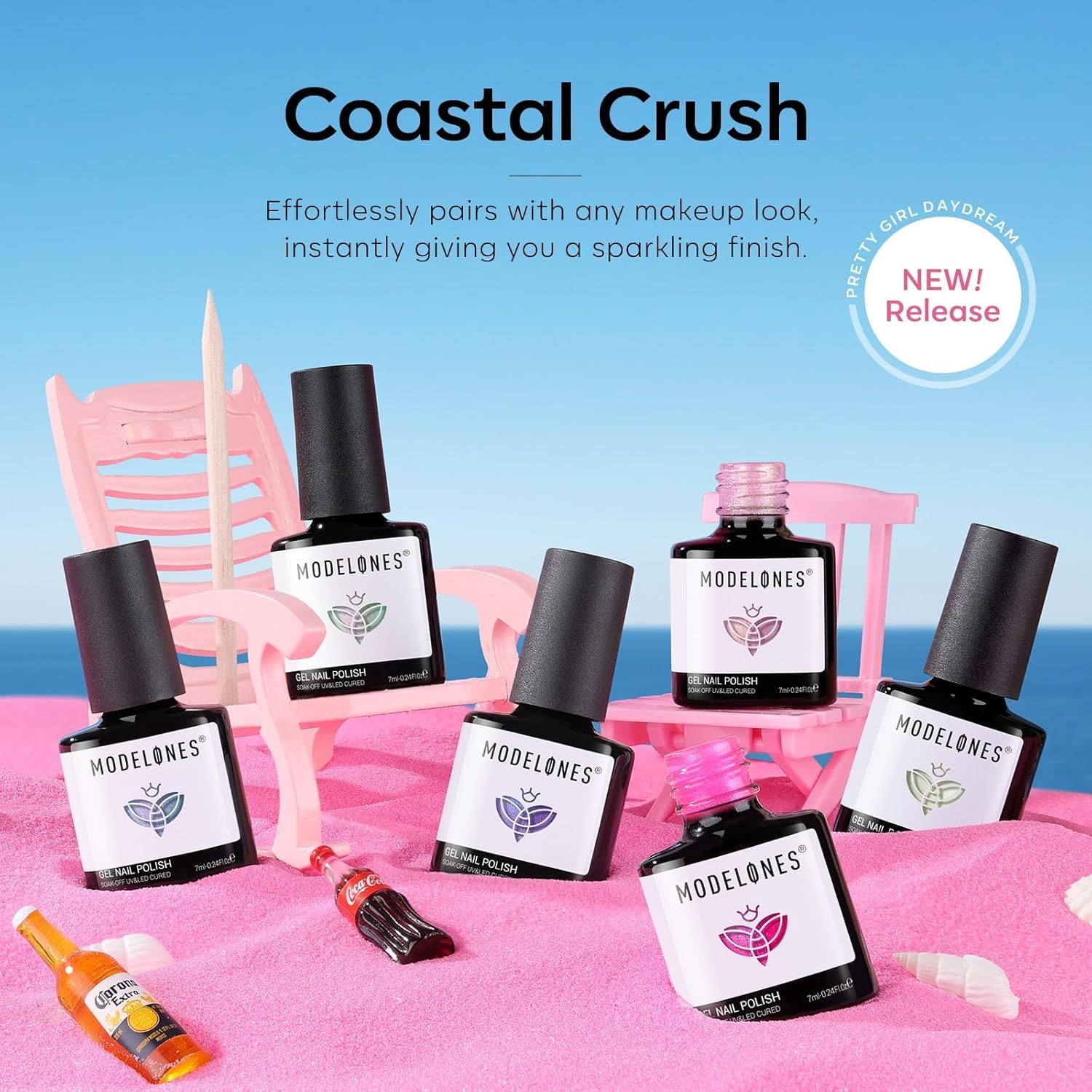 Modelones Pearl Gel Nail Polish Set, 6 Colors Ocean Shimmer White Hot Pink Purple Blue Green Mermaid Glitter Gel Polish Soak off Nail Drawing Nail Gel Polish Swirl Shell Thread Effect DIY Gift image number 3