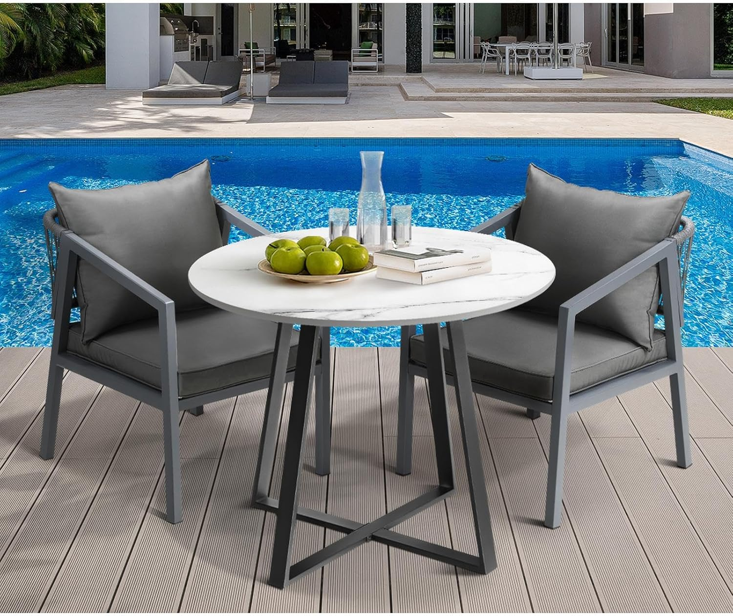 Livsip Outdoor Table with Steel Frame Outdoor Furniture Patio Garden Table Black and White image number 5