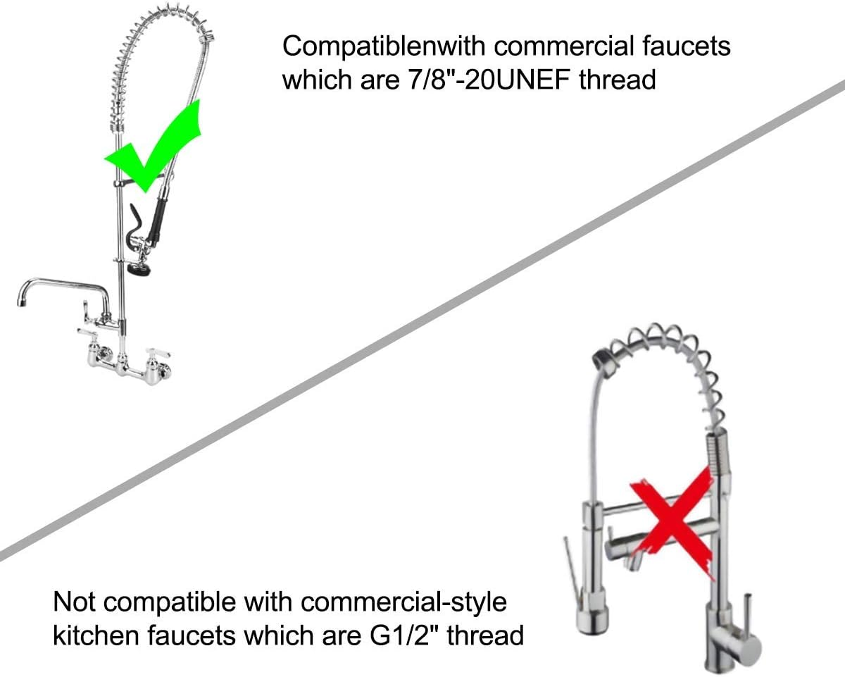 KWODE Pre-Rinse Spray Valve Head for All Commercial Kitchen Sink Faucet, High Pressure Dish Sprayer Nozzle with Hand Grip Assembly Replacement Kit for Restaurant Industrial Faucets image number 4