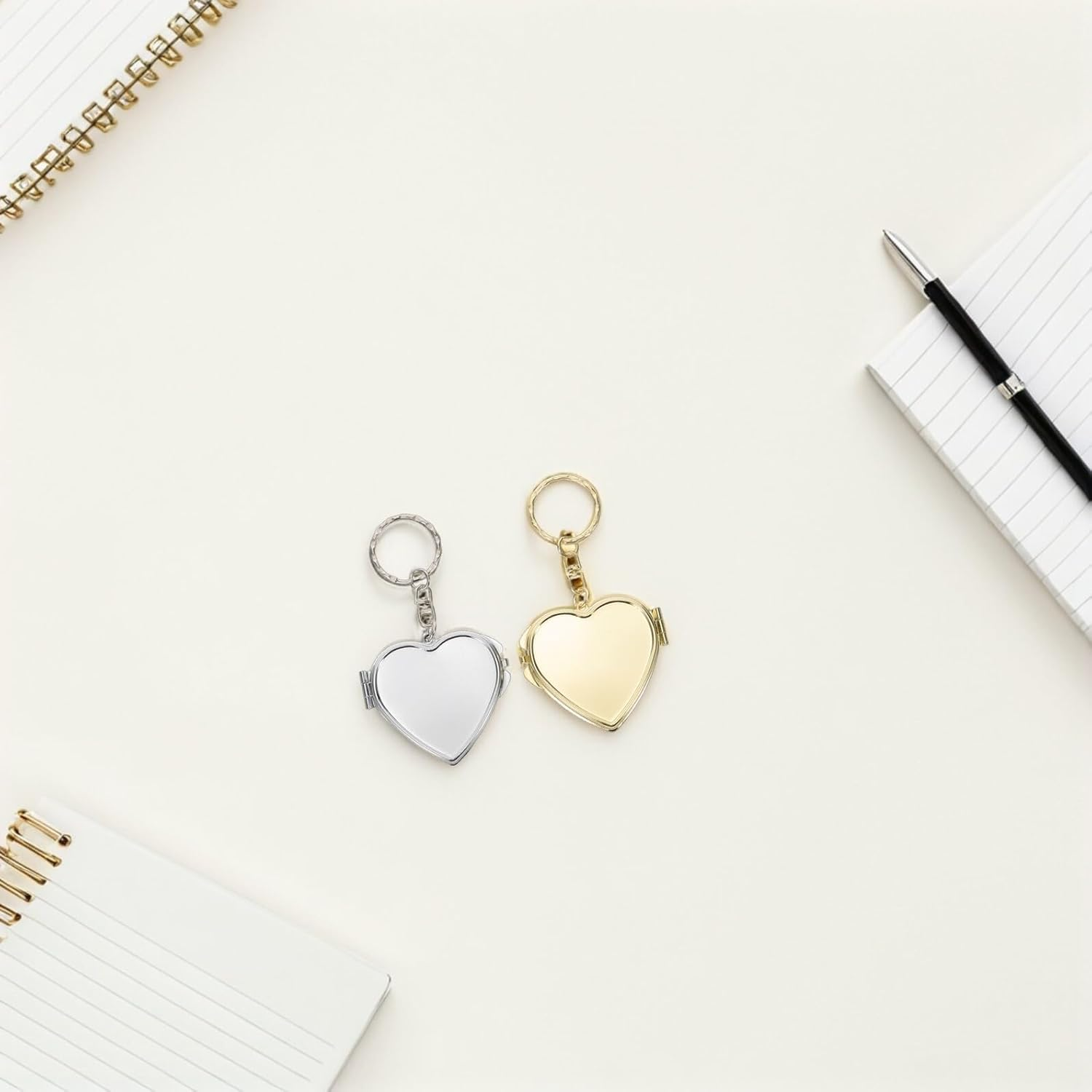 FESTFENDS 2Pcs Mini Heart-Shaped Double-Sided Folding Metal Keychain Mirror, Portable Pocket Makeup Compact for Travel and Teen Vanity Accessories image number 2