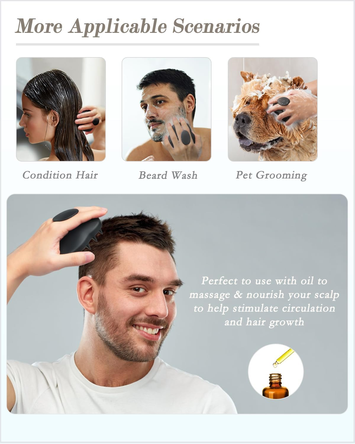 FREATECH 100% Silicone Hair Scalp Massager Shampoo Brush for Scalp Care and Hair Growth, Waterproof Shower Hair Scrubber Scalp Exfoliator for Dandruff and Buildup, Sturdy and Hygienic, Black image number 5