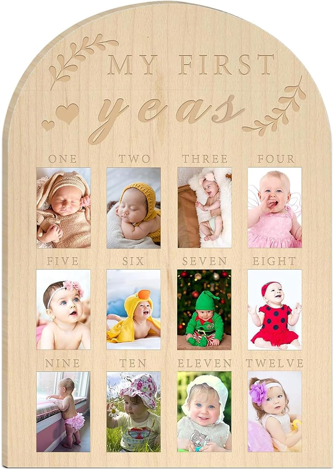 Toddler First Year Photo Display,Memory Frame Photo Display Toddler Keepsake Book - Wood Board Toddler First Year Photo Frame Milestone Board for Toddler Shower or Birthday Party image number 4