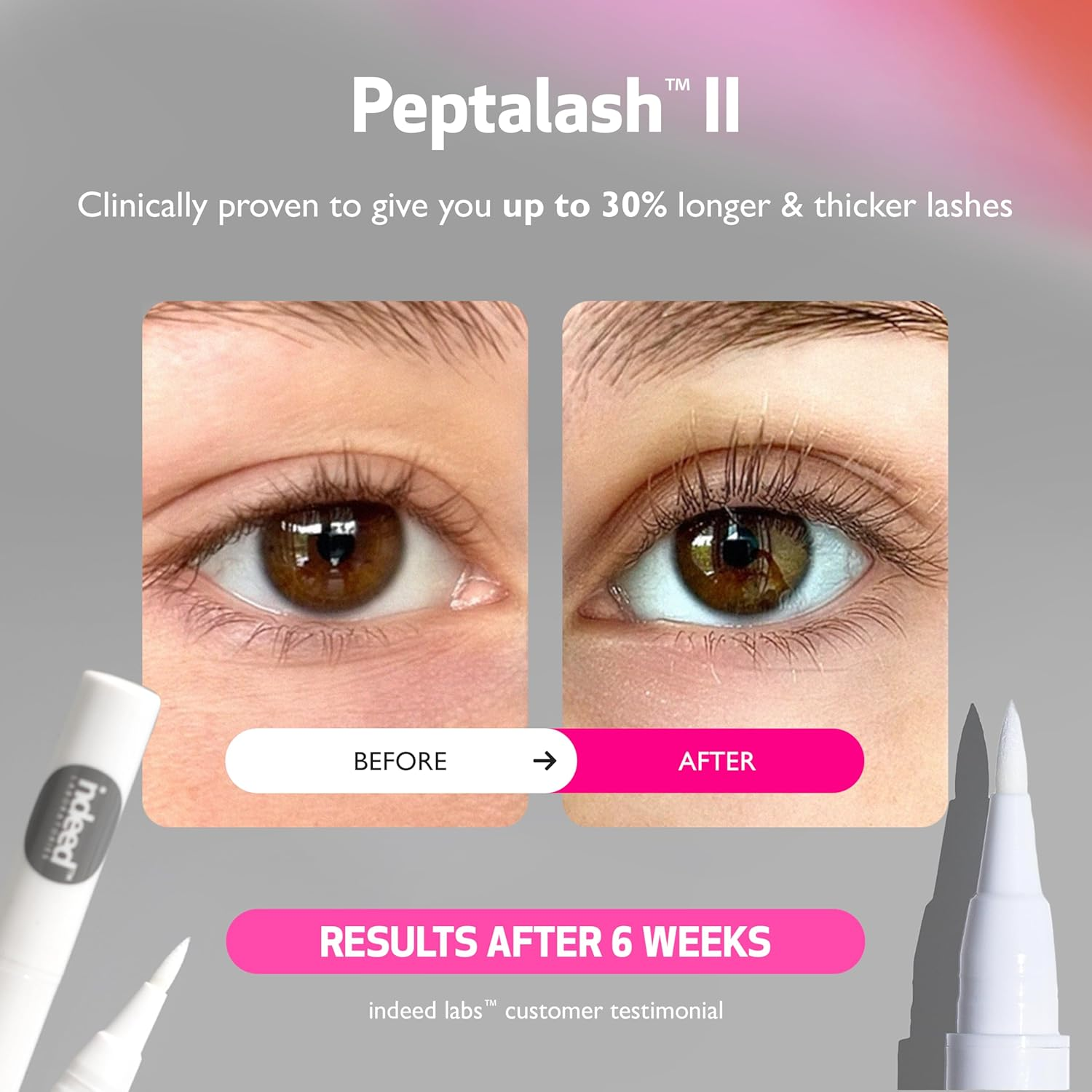 Indeed Laboratories Peptalash II - Lengthening Lash Treatment, Strengthens and Nourish Lashes and Brows, Using Peptides, and Panthenol 0.02 Us Fl.Oz. / 0.6 Ml