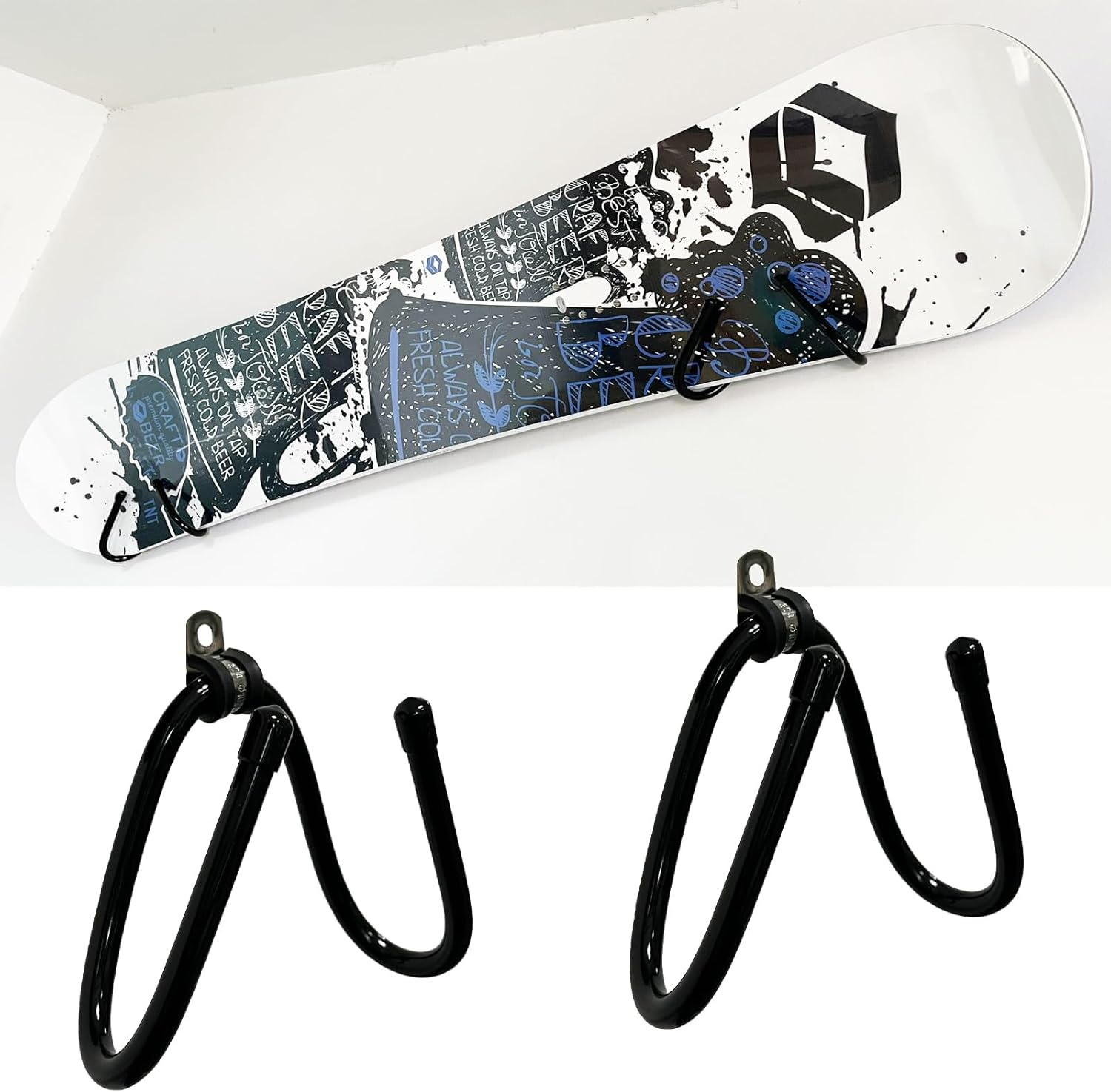 Pmsanzay 2 Pack Universal Ski and Snowboard Wall Storage Rack, Horizontal Wall Rack Hanger, Ski Holders Snowboard Gear Organizer Snowboard Display Stand for Room, Garage