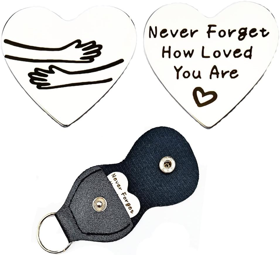 Long Distance Relationship Friendship Gifts for Women Men Heart Pocket Hug Token for Family Christmas Birthday Gifts for Couple Friends Hug Tokens Keepsake PU Leather Keychain