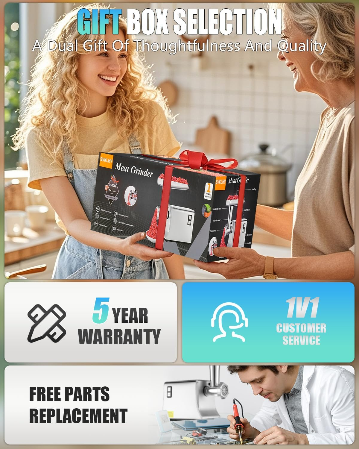 Electric Meat Grinder: [Ultra-Intelligent Thermal Protection] Upgraded Meat Grinder with 6 PCS Stainless Steel Blades&Grinding Plates, Sausage Stuffer Tubes&Kubbe(Black) image number 3