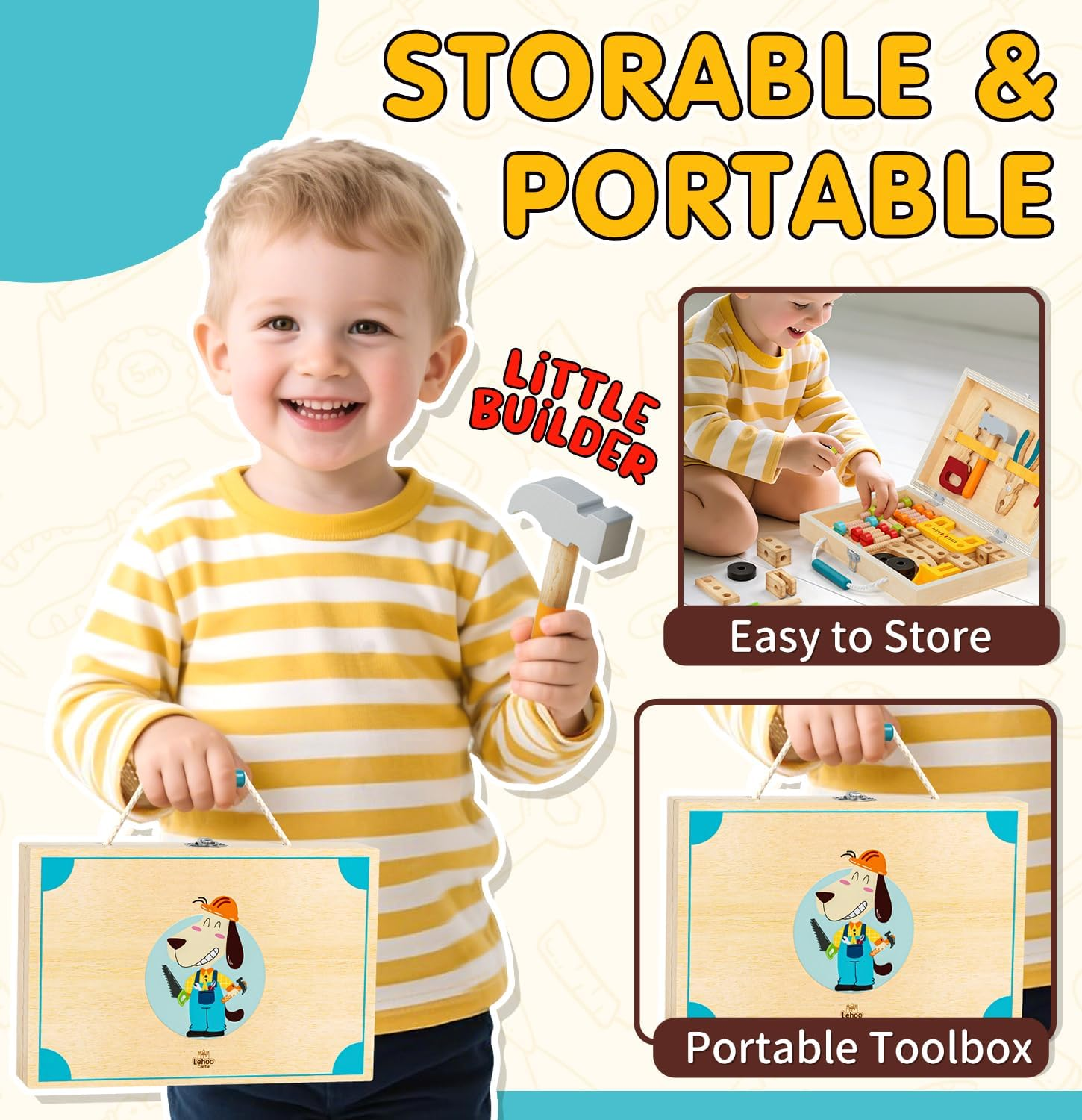 Lehoo Castle Toys for 2 Year Old, Kids Tool Set, Montessori Toys for Toddlers, Wooden Toys Educational STEM Construction Toys Building Toy Set for Boys and Girls image number 5