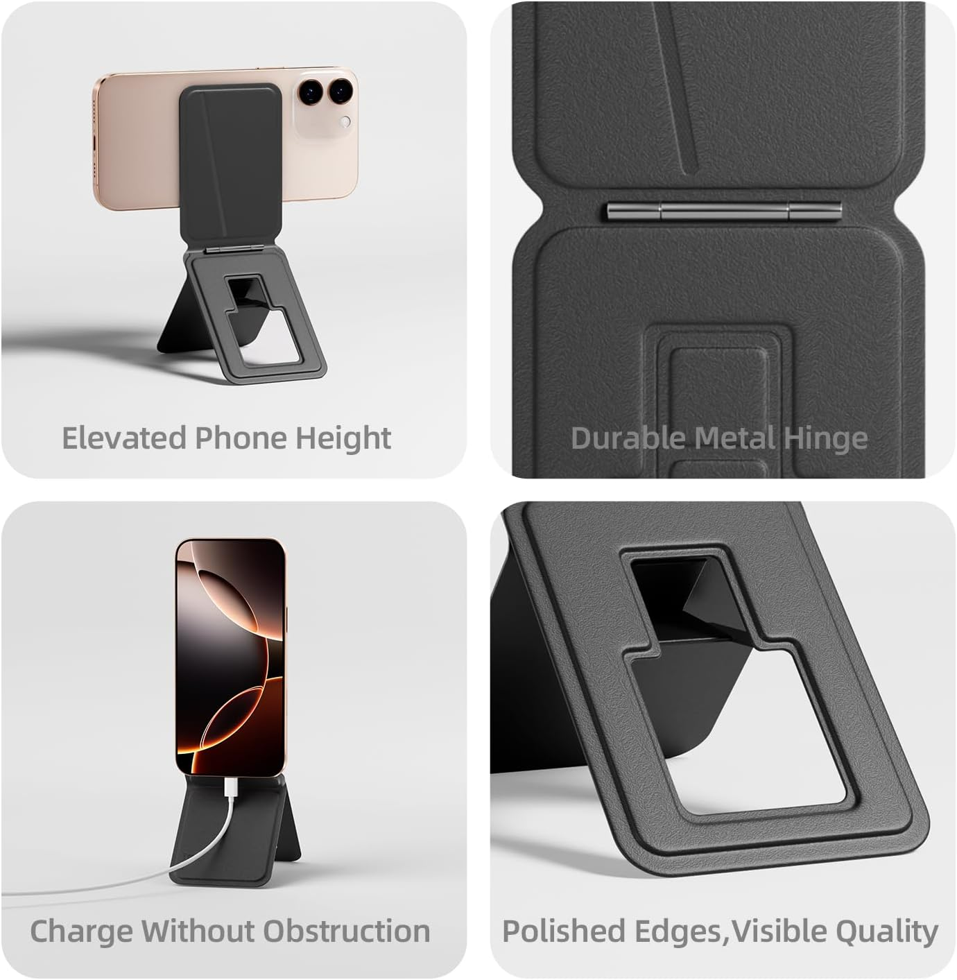 Bettdow Tripod Stand for Iphone 16/15/14/13/12 Series, Card Holder Wallet, Portable Phone Tripod Stand for Self-Vlogging, Surfing, Macro Photography, Video Calls, Phone Holder, Black image number 6