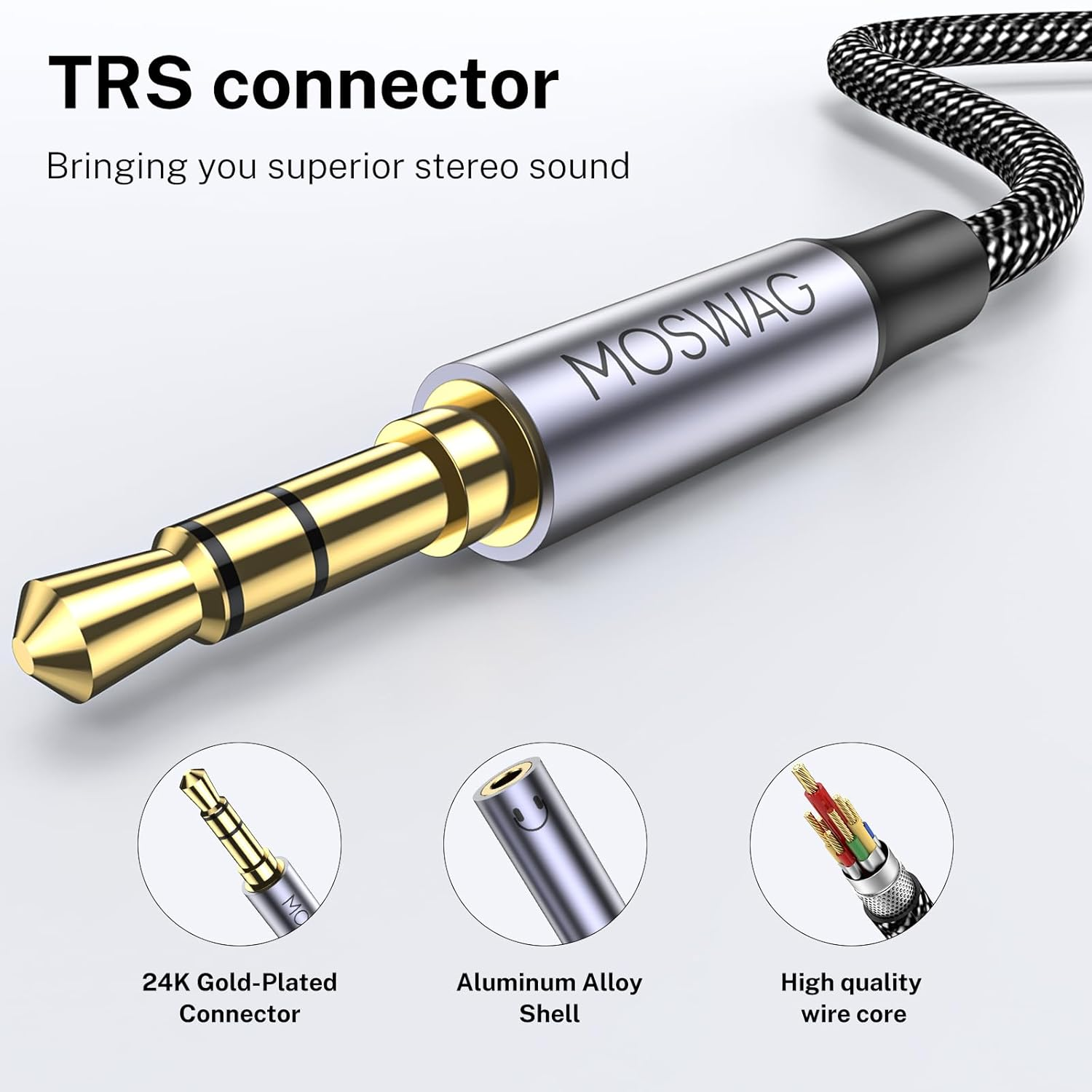 MOSWAG Headphone Splitter, 3.5Mm Audio Splitter Nylon Braided Y Audio Jack Splitter Extension Cable for Mp3, Earphone, Speakers, Smartphone, Computer, Tablets image number 1