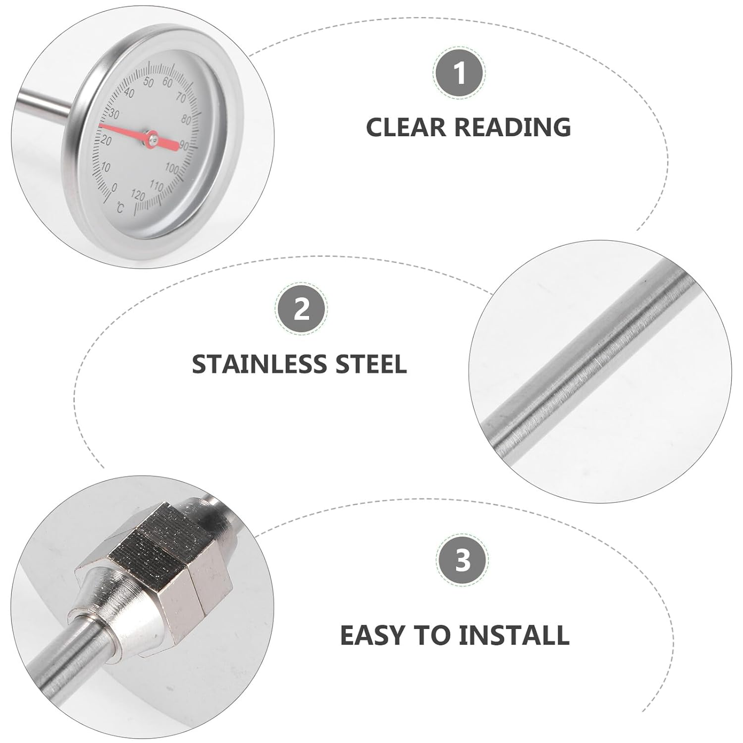 Ifundom Stainless Steel Soil Thermometer Gardening Tool Physical Temperature Detector for Compost and Planting No Battery Gardening Thermometer Probe for Accurate Soil Measurement image number 3