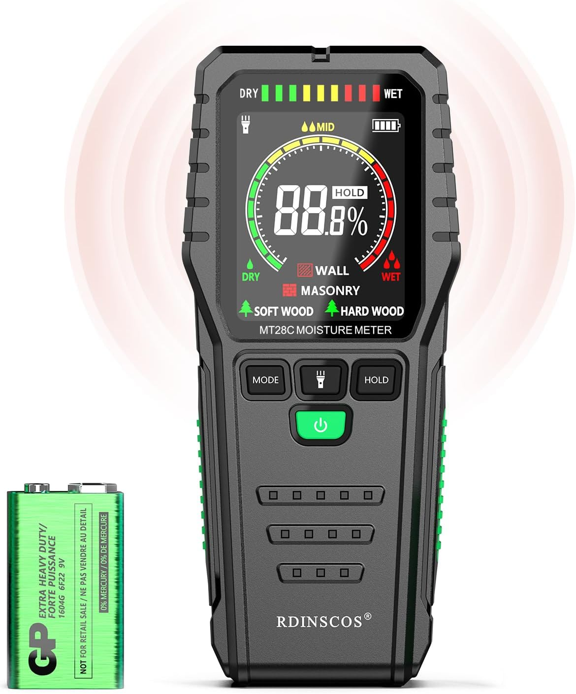 Pinless Wood Moisture Meters Drywall Mold Moisture Detector for Lumber Concrete Building -Wall Moisture Sensor Digital Humidity Tester for Firewood