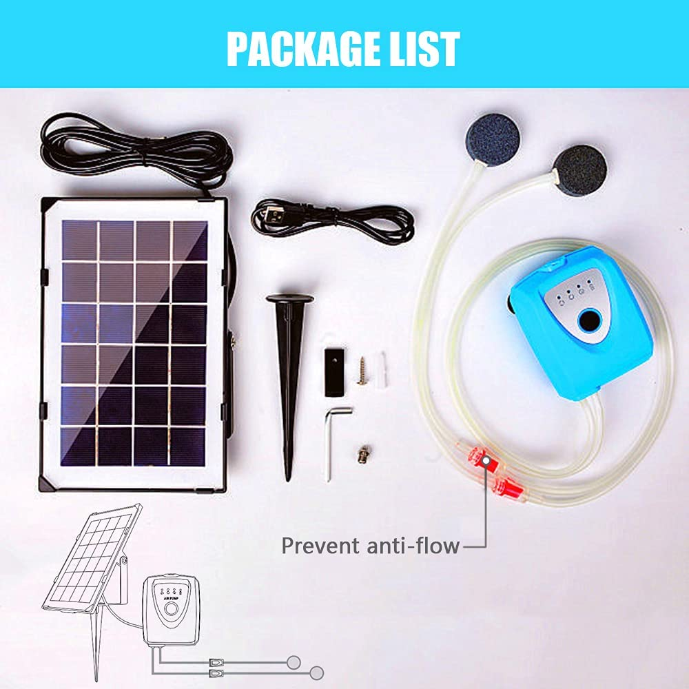 Fish Tank Air Pump,Solar Air Pump Fish Tank Oxygenator 6V 3.5W,Outdoor Pond Oxygen Pump Aerator,With Dual Aquarium&Air Bubble Stone,For Fishing Fish Tranportation Small Ponds Pools Water Circulation image number 3