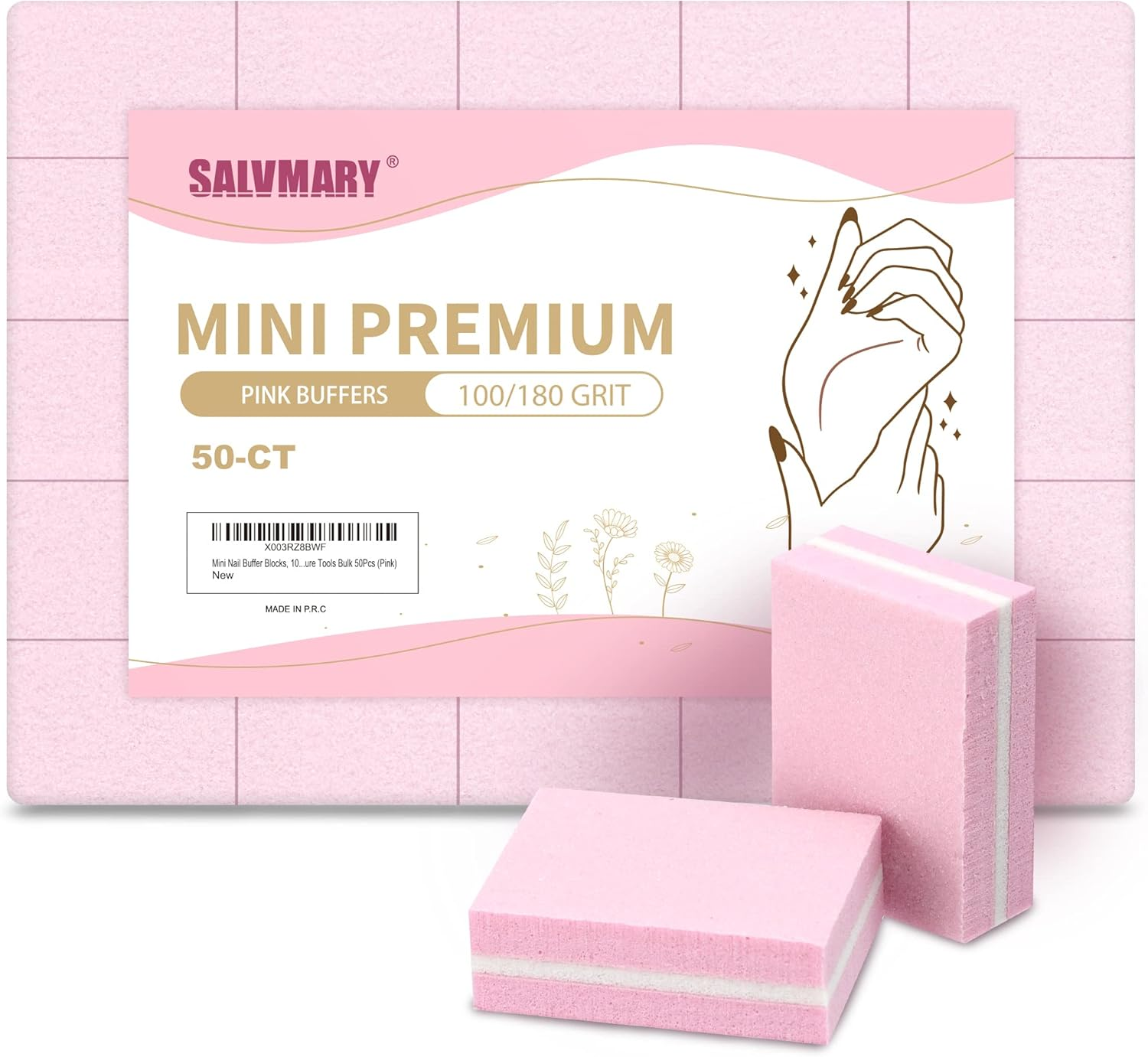 Mini Nail Buffer Blocks, 100/180 Grit Sponge Buffing Sanding Block File Manicure Tools Bulk 50Pcs (Pink) image number 4