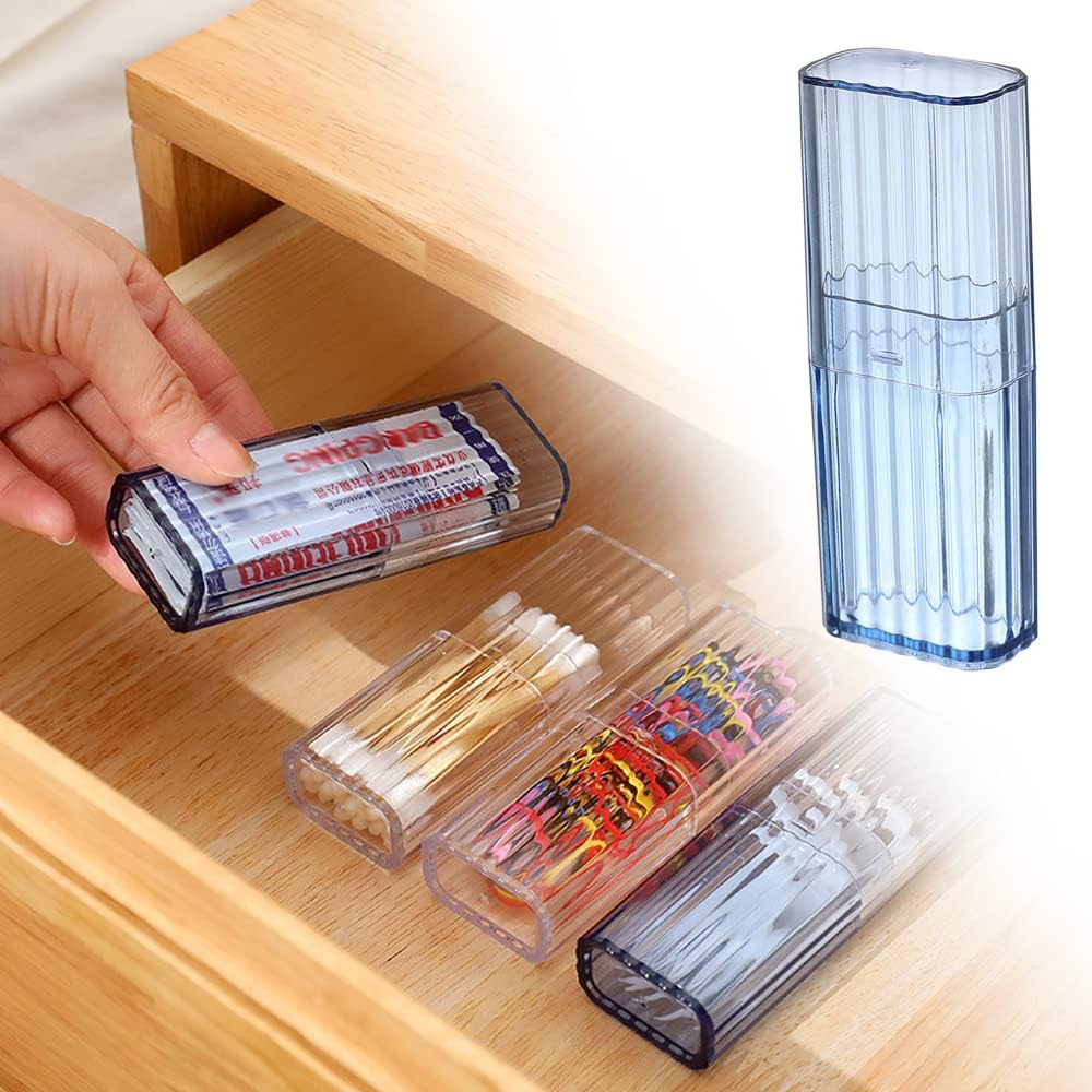 4 Pcs Cotton Swab Holder for Travel Mini Travel Swab Case Cotton Swab Box for Makeup Sponge Cotton Swabs Hair Ties Floss Cosmetics Makeup Bedroom Travel (Blue) - Transparent image number 7