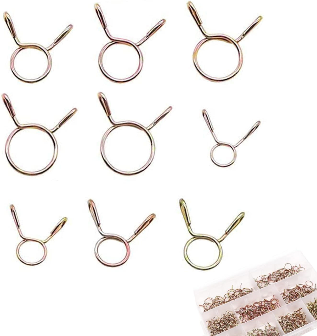 330Pcs 5-13Mm Spring Hose Clamps,Small Hose Clamps,Metal Mini Pipe Clamps,Fuel Line Hose Water Pipe Air Tubing Spring Clips Clamps Assortment Kit (9 Sizes) image number 3