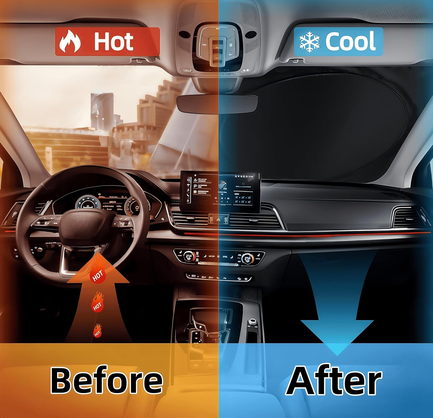 Foldable Car Windshield Sun Shade, 150X72Cm, UV Protection, Reflective Silver