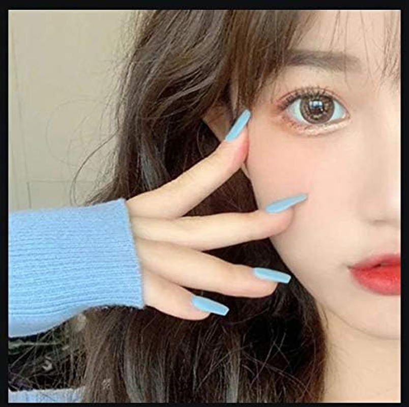 VIKSON INTERNATIONAL Gorgeous 24 Pcs/Set of BLUE Matte Finish Full Cover Fake Nail Long Fake Artificial Nails with 1 Nail Glue STICKER SHEET. image number 2