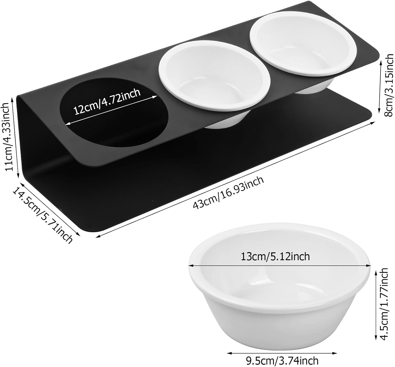 Raised Cat Bowl, Set of 3, 300 Ml, 15&deg; Tilted Ceramic Feeding Bowl, 43 X 14.5 X 11 Cm, Cat Feeding Station, Cat Bowl Set, Cat Feeding Bowl, Raised Feeding Bowls for Small Dogs Cats image number 5