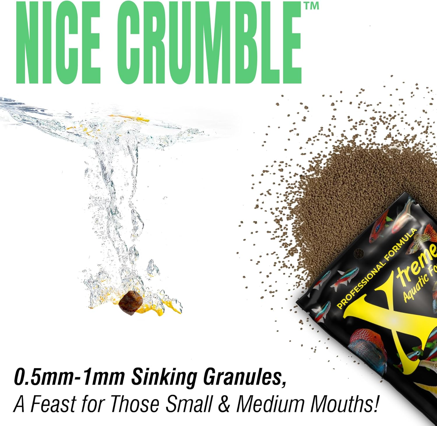 Xtreme Aquatic Foods Xtreme Nice&reg; Crumble 280Gms - 0.5Mm-1Mm Naturally (Super) Intense Color Enhancer Sinking Crumble Resealable Pouch, Fish Food image number 4
