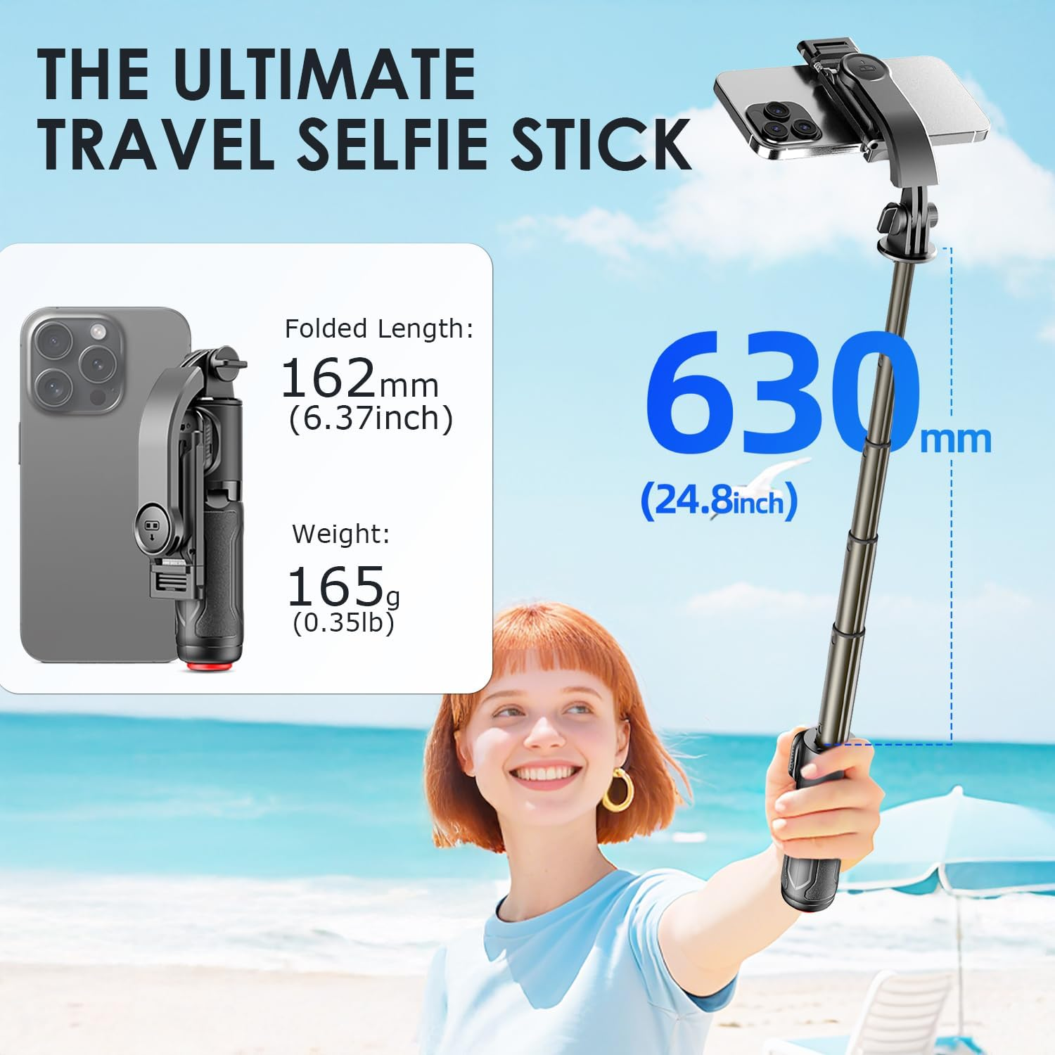 Selfie Stick, Auto Pop Open MINI Selfie Stick Extendable Phone Tripod with Wireless Remote, Stable and Firm Travel Tripod, for Selfies, Video, Compatible with Iphone & Android Devices -Black