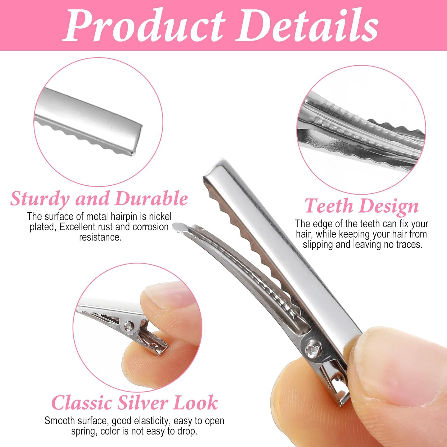 Pack of 200 Crocodile Clips Hair, Hair Clips, Small Plain Silver Hair Clips, Small Crocodile Clips, Hair Clips, Women'S Hair Clips, Metal Duckbill Hair Clip (32 Mm) image number 6