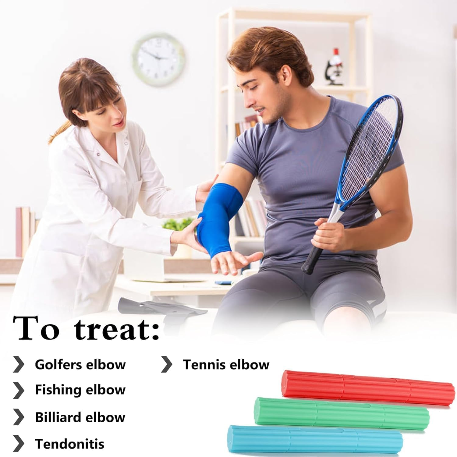 Flex Therapy Strengthener Bar for Tennis Elbow, 1Pcs Golfers Elbow, Tendonitis - Physical Therapy Resistance Bar for Wrist and Forearms Pain Relief (Blue) image number 4