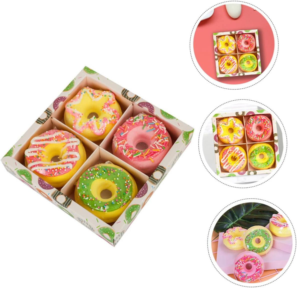 Doughnut Shape Bath Bombs Set 4Pcs 100G Moisturizing Sea Salt Spa Bath Balls for Relaxing Skin Care Bathing Random Style image number 3