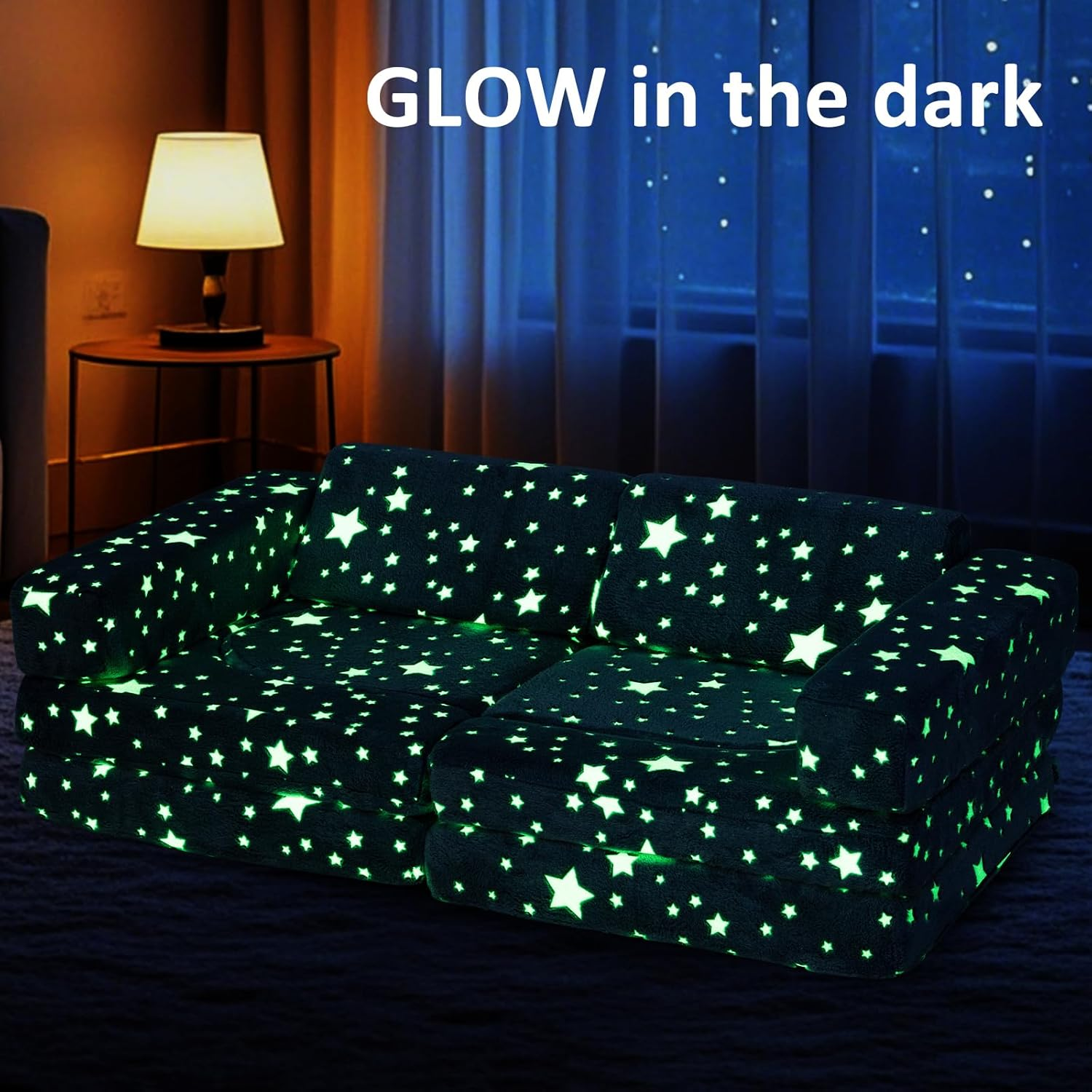 INFANS Modular Kids Play Couch, 8 PCS Toddler Creative Sectional Building Sofa for Playroom, Children Convertible Versatile Soft Foam Furniture Playset Crawling Cushion (Grey-Fluorescent, 10 PCS) image number 3