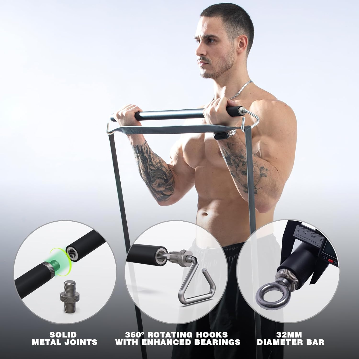 GEKU FIT Resistance Band Bar, Length-Adjustable Detachable Heavy Duty Workout Bar for Resistance Band Training, Core Muscle Training, Home & Ourdoor Workout, Max Load 800 Lbs image number 5