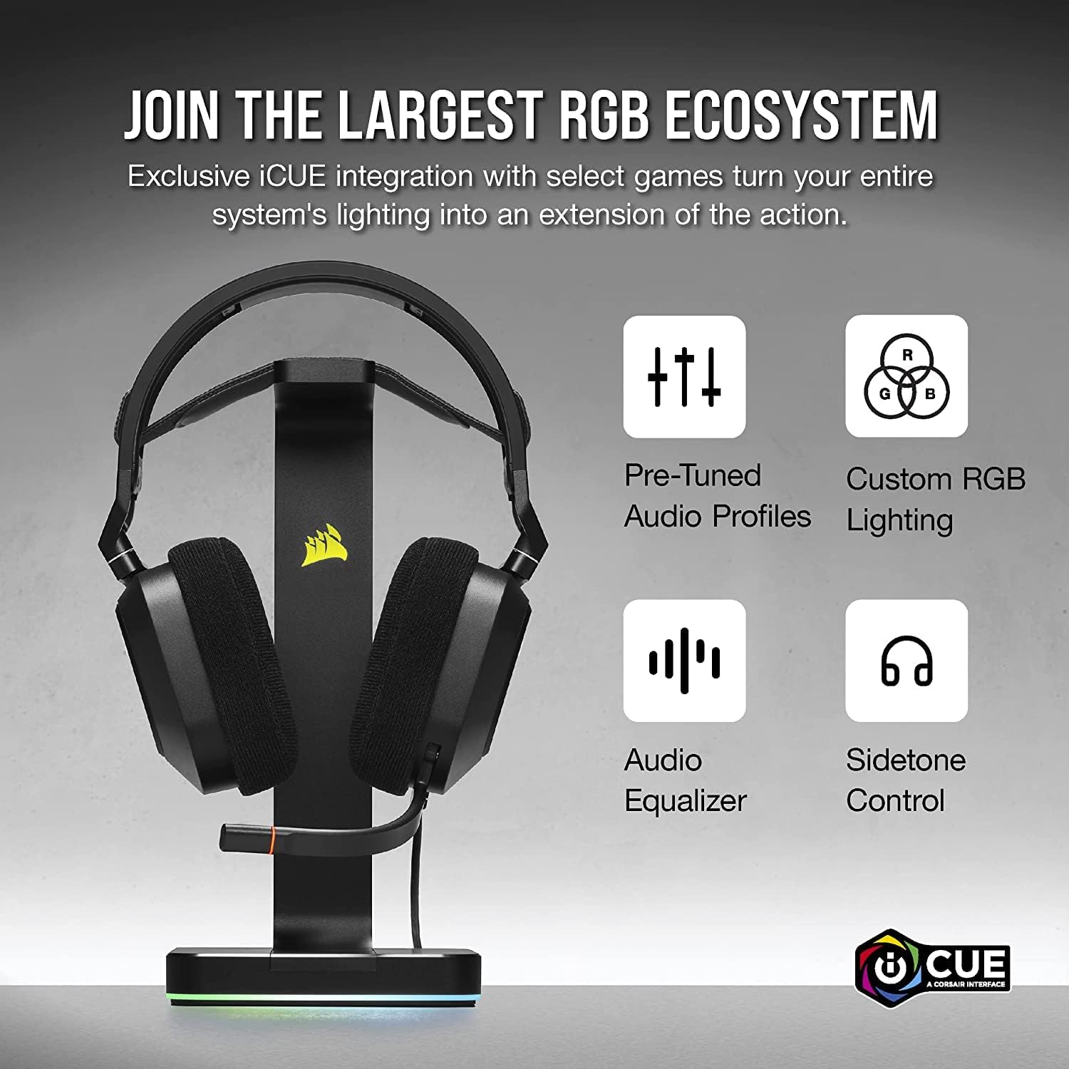 CORSAIR HS80 RGB USB Premium Gaming Headset with Dolby Audio 7.1 Surround Sound (Broadcast-Grade Omni-Directional Microphone, Memory Foam Earpads, High-Fidelity Sound, Durable Construction) Carbon image number 2