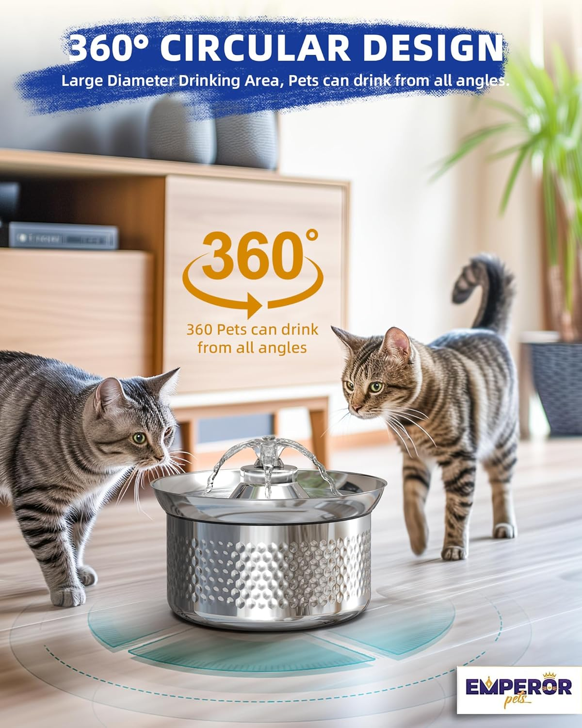 Emperor Pets - Cat Water Fountain & Pet Water Fountain, 108Oz/3.2L Stainless Steel Pet Drinking Fountain - Automatic Cat Water Dispenser & Dog Fountain - Dishwasher Safe, Ultra-Quiet Pump Kitty Spout image number 5